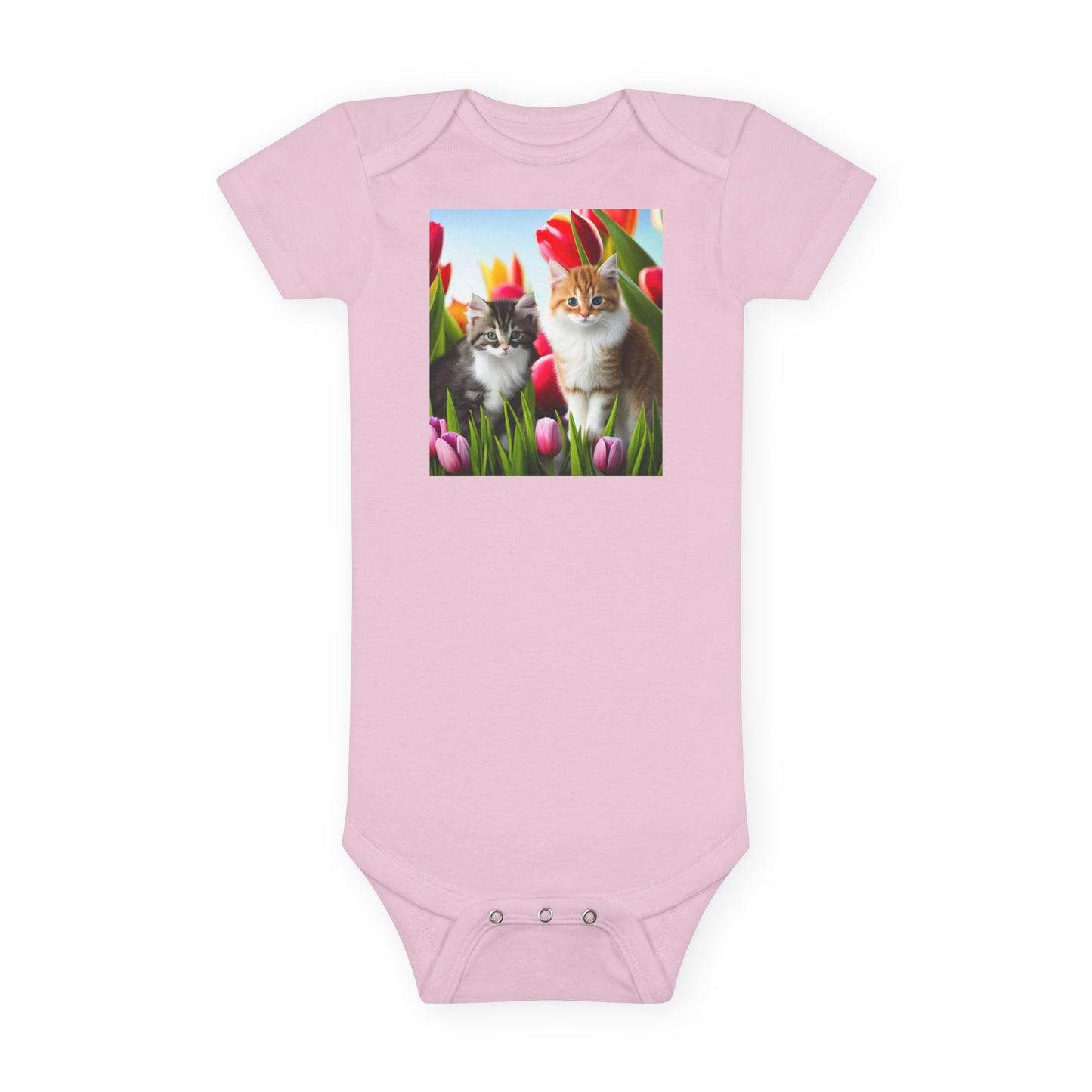 Baby Short Sleeve Onesie® (Kittens/Tulips)