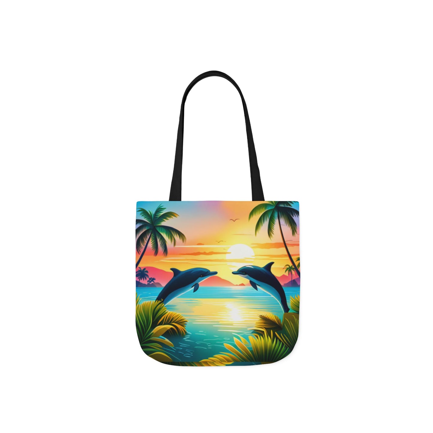 Canvas Tote Bag, 5-Color Straps (Dolphin/Palm Tree)