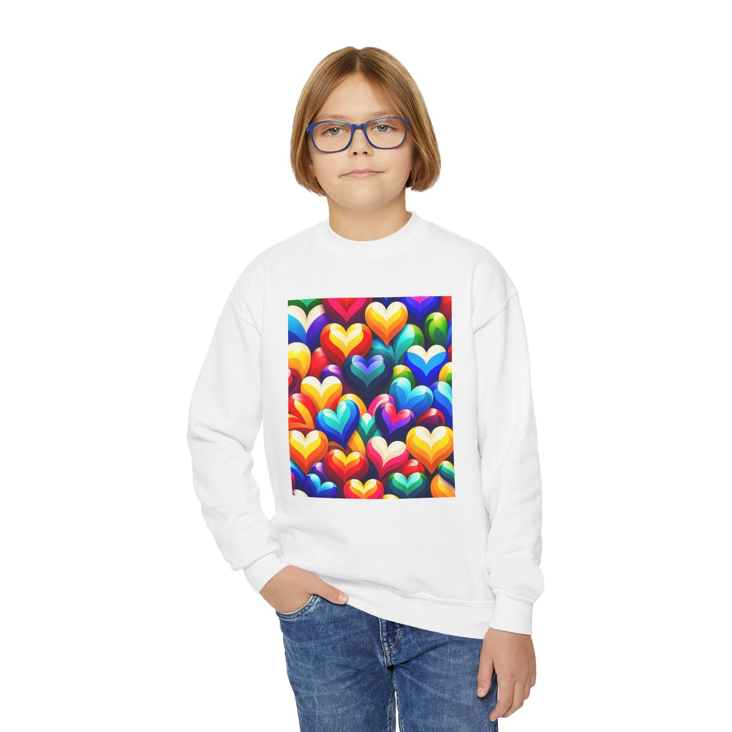 Youth Crewneck Sweatshirt (Colorful Hearts)