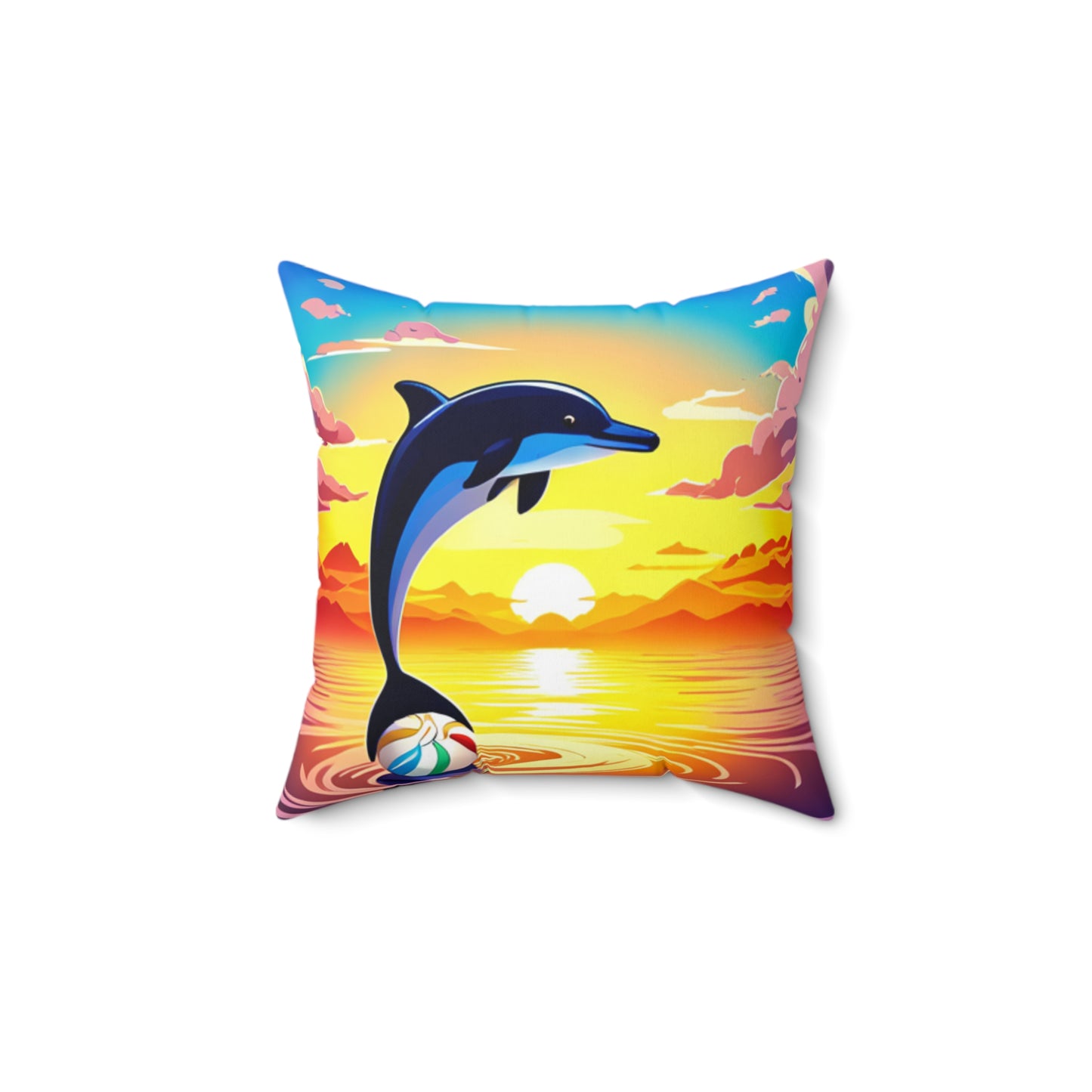 Spun Polyester Square Pillow (Dolphin Beach Ball)