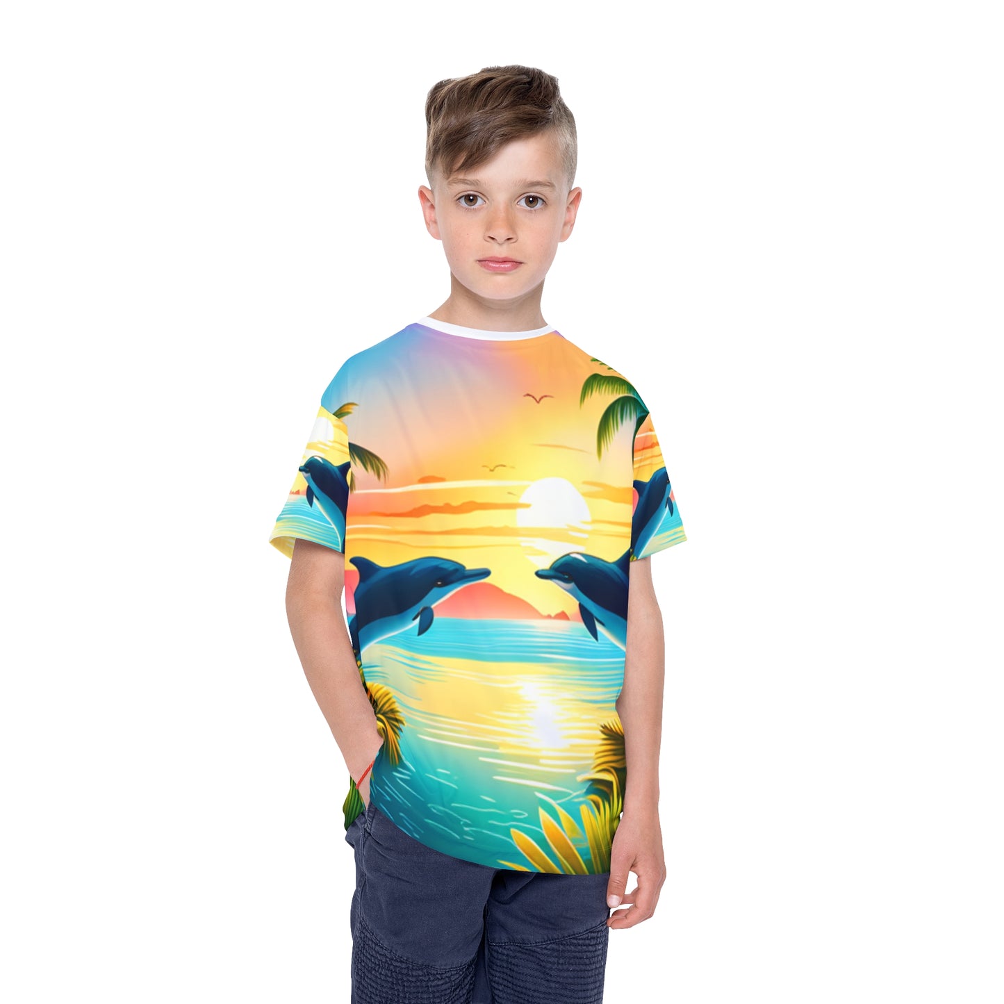 Kids Sports Jersey (AOP) (Dolphin Palm Tree)