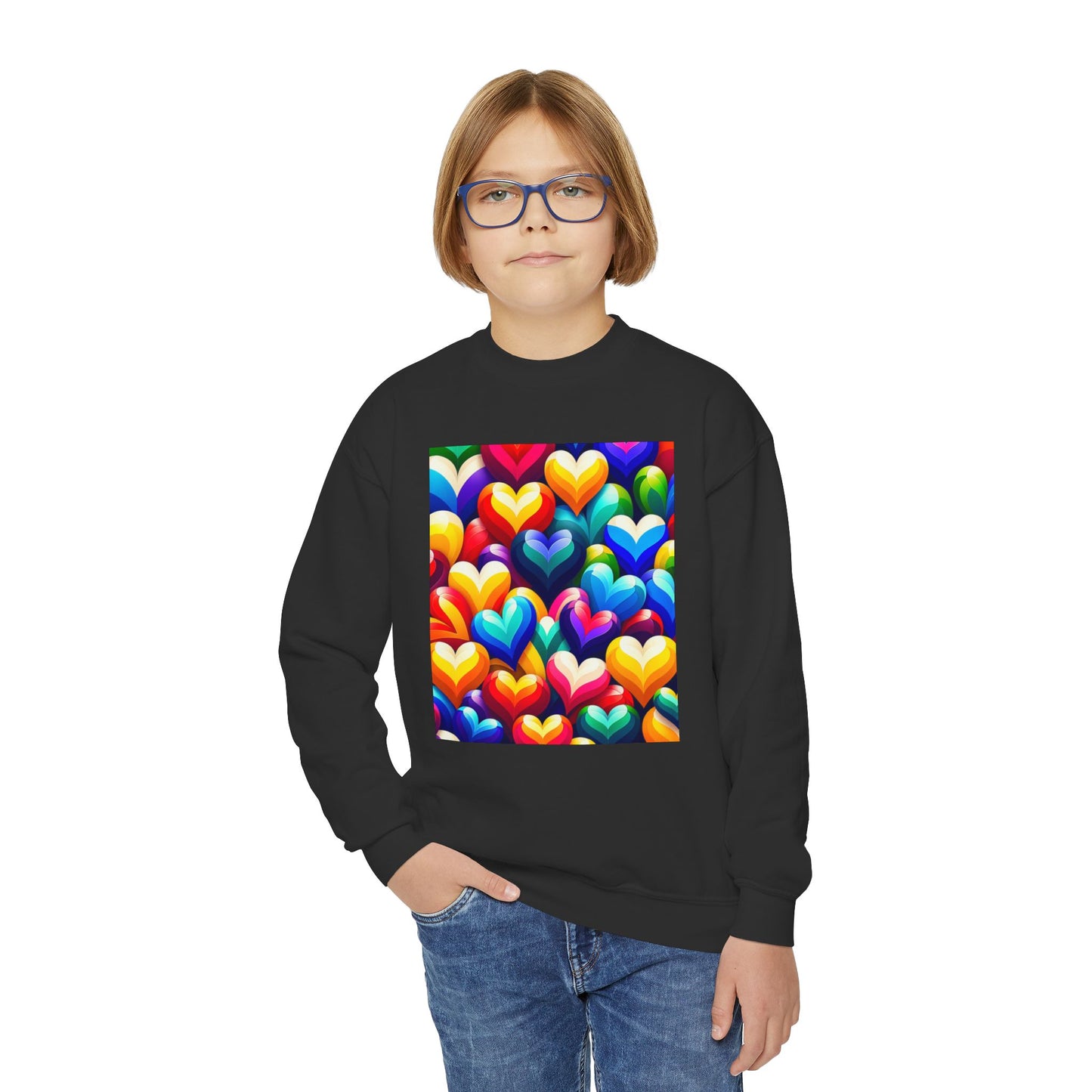 Youth Crewneck Sweatshirt (Colorful Hearts)