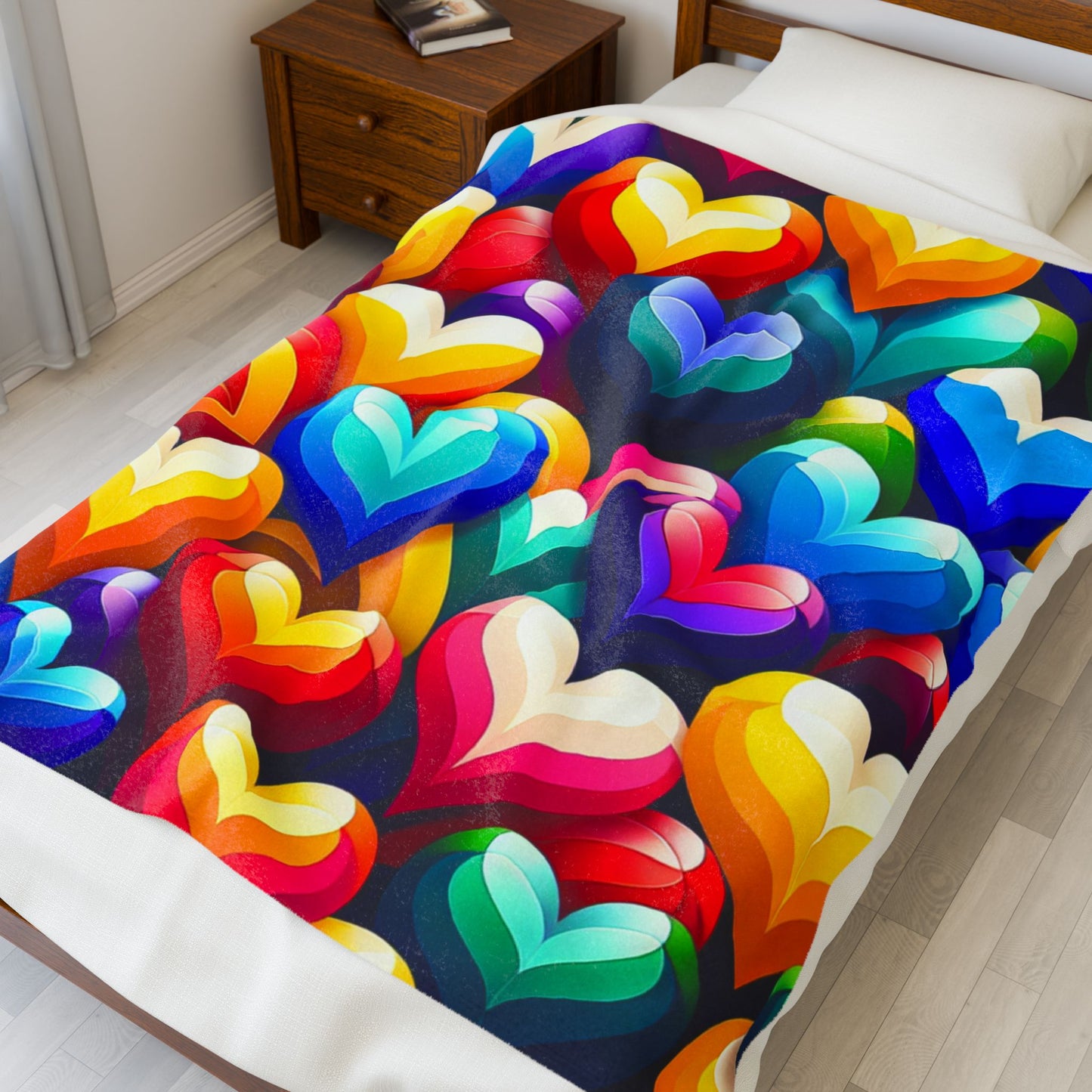 Velveteen Plush Blanket (Colorful Hearts)