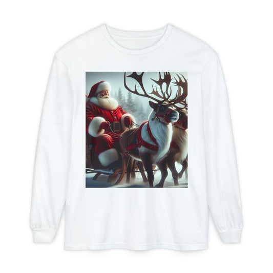 Unisex Garment-dyed Long Sleeve T-Shirt (Santa/Reindeer)