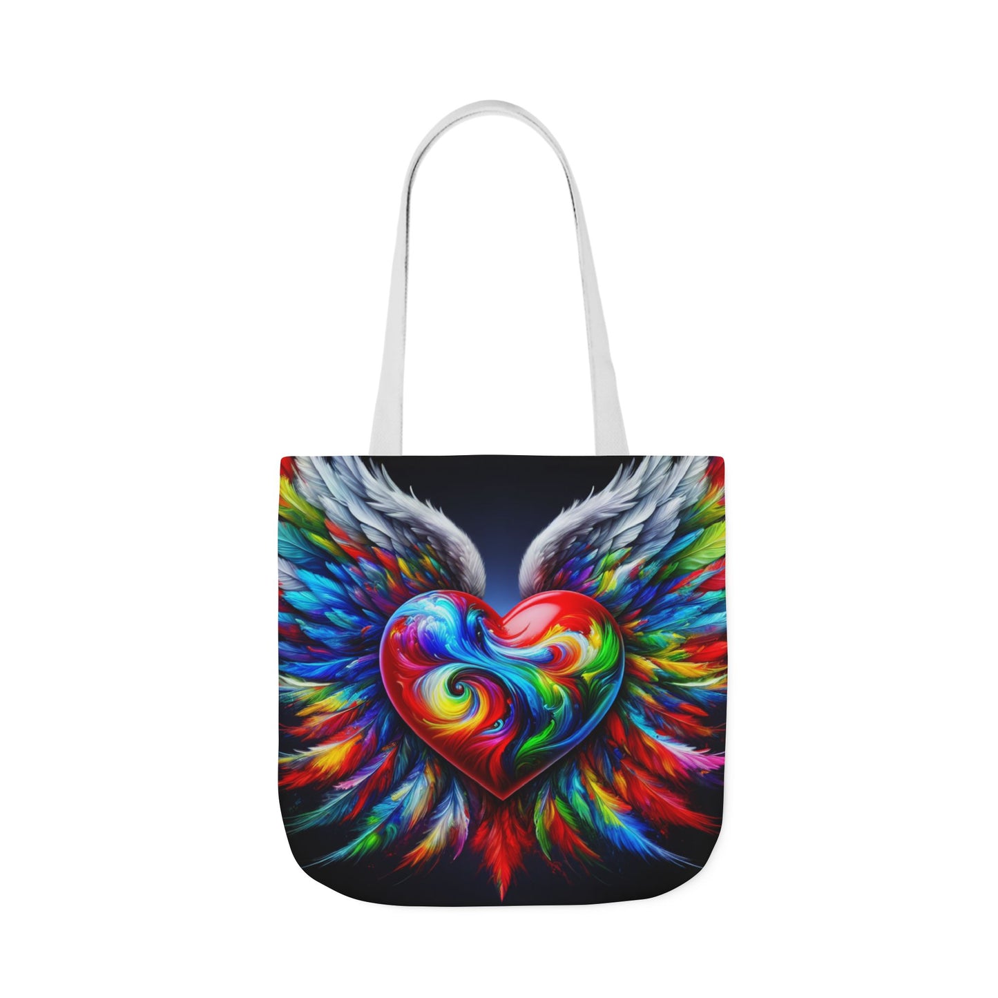 Colorful Heart Wings Canvas Tote Bag - Vibrant 5-Color Straps
