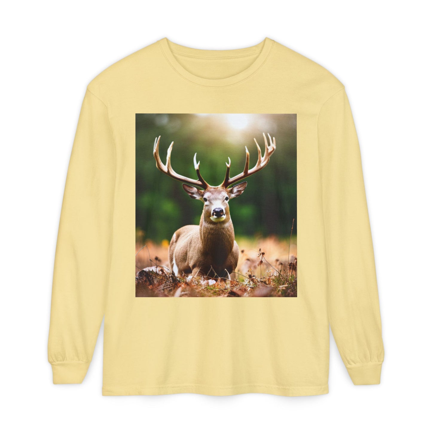 Unisex Garment-dyed Long Sleeve T-Shirt (Deer)