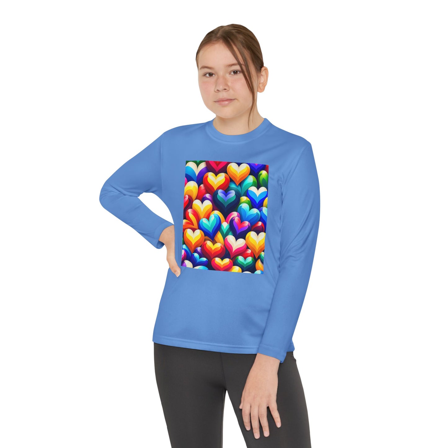 Youth Long Sleeve Competitor Tee (Colorful Hearts)