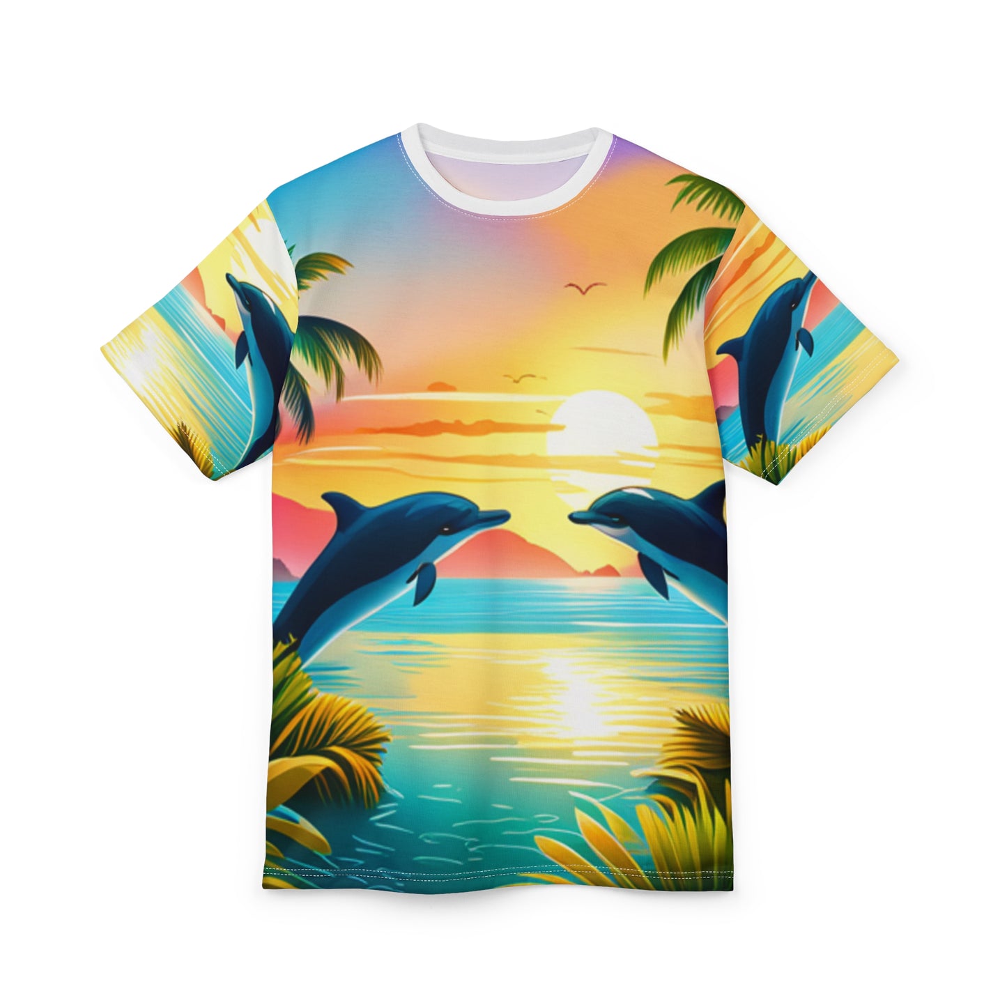 Unisex Cut & Sew Tee (AOP) (Dolphin Palm Trees)