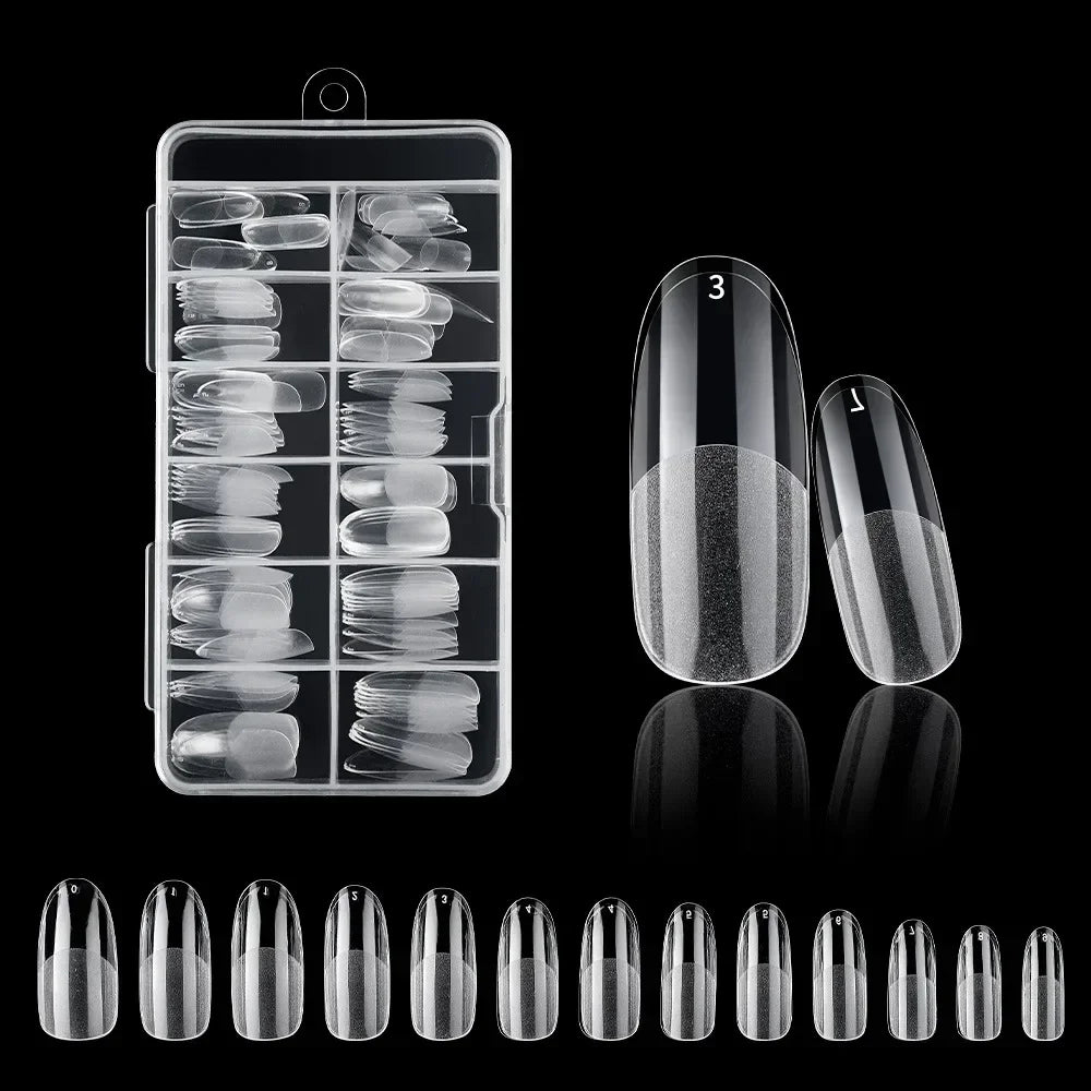 120Pcs Clear No Mark Frosted Stiletto/Almond/Square Fake Nails American Capsule Gel X Coffin Fake Manicure Tip Extension System