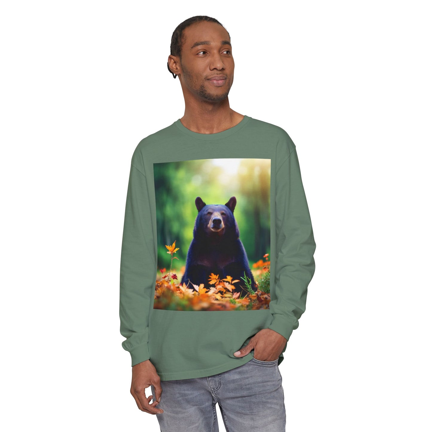 Unisex Garment-dyed Long Sleeve T-Shirt (Bear)