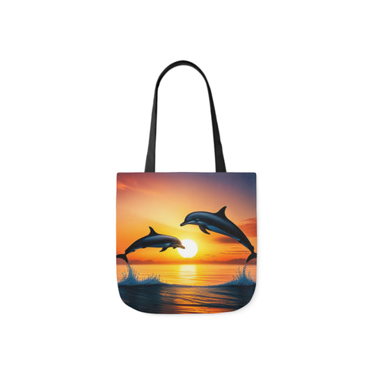 Canvas Tote Bag, 5-Color Straps (Dolphins sunset)