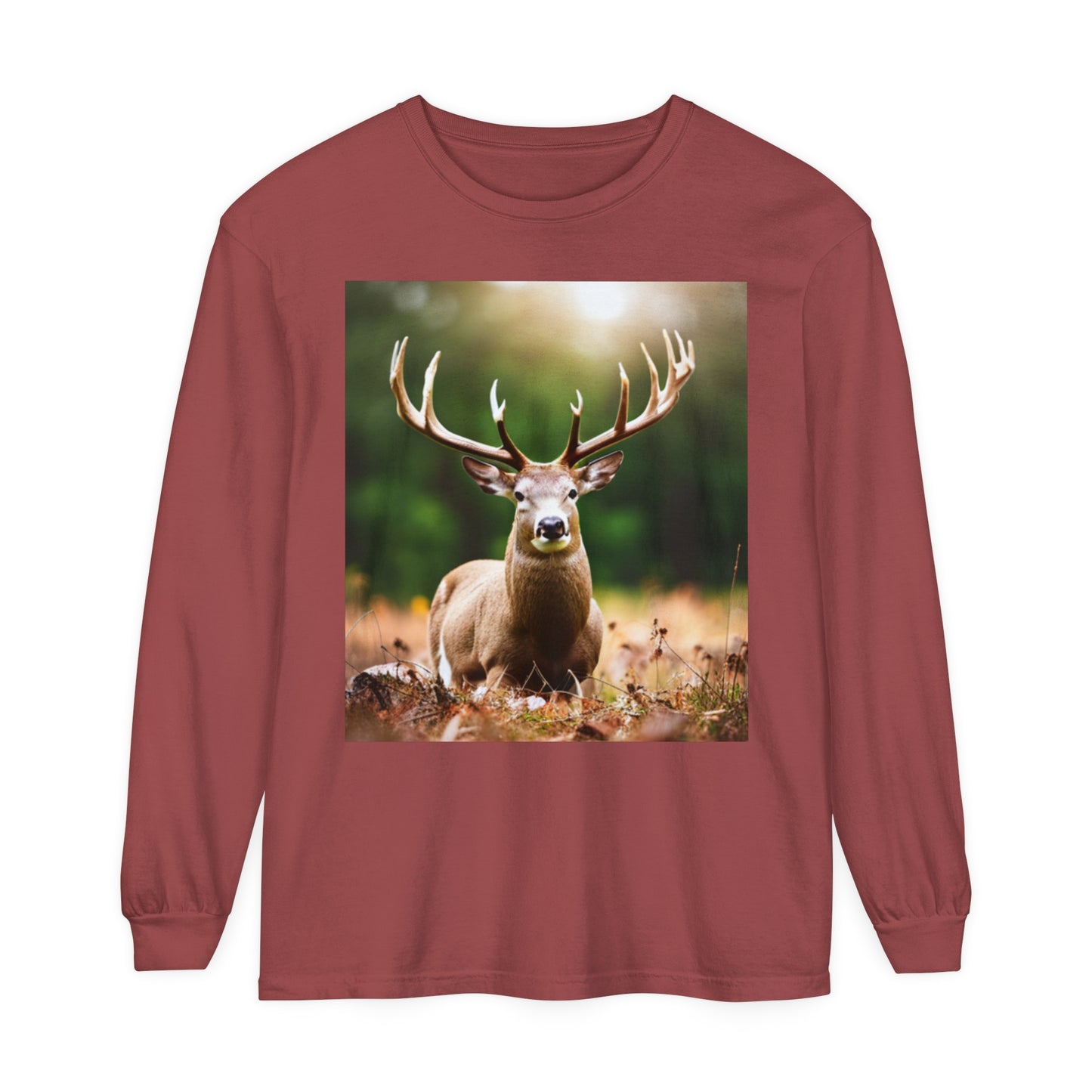 Unisex Garment-dyed Long Sleeve T-Shirt (Deer)