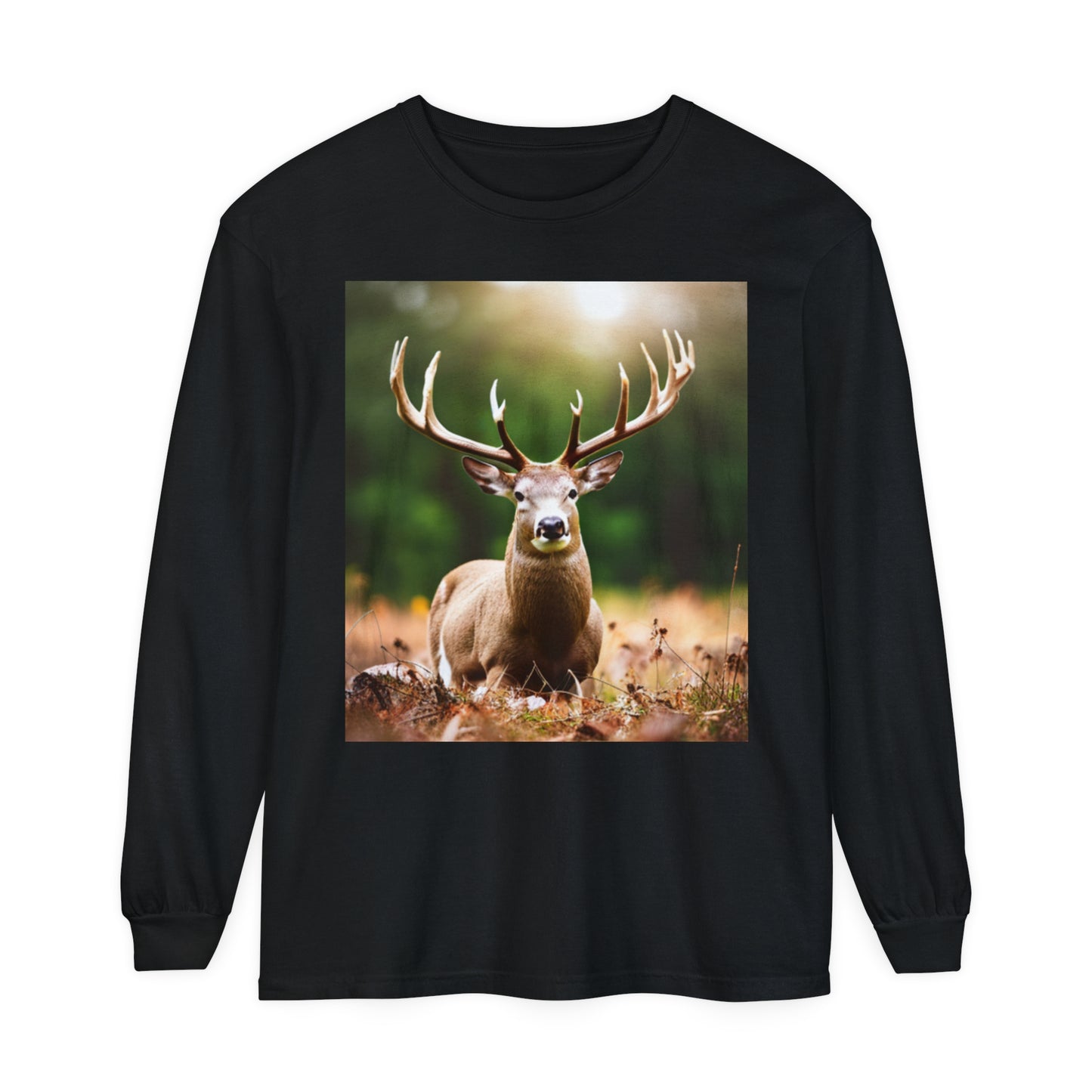 Unisex Garment-dyed Long Sleeve T-Shirt (Deer)