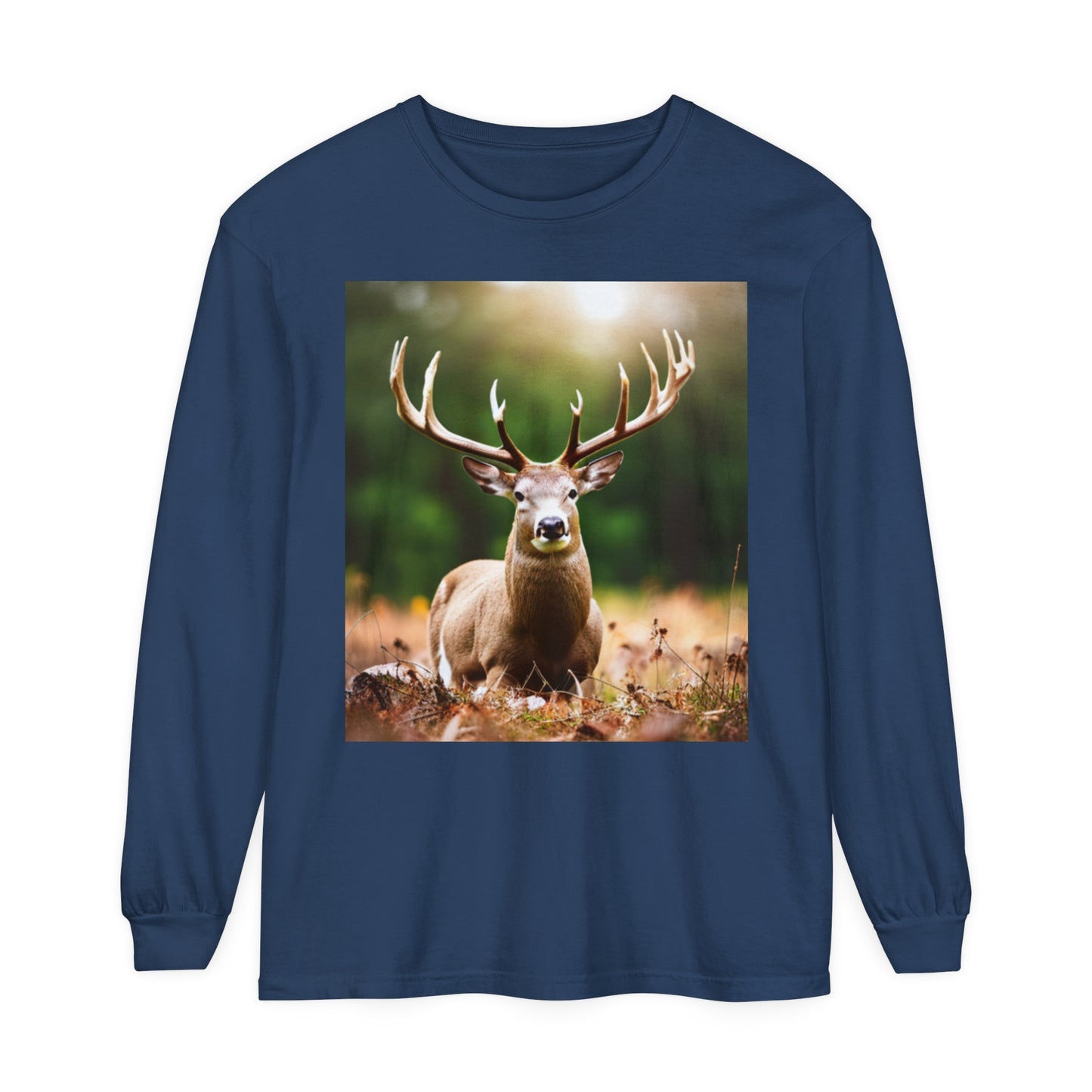 Unisex Garment-dyed Long Sleeve T-Shirt (Deer)