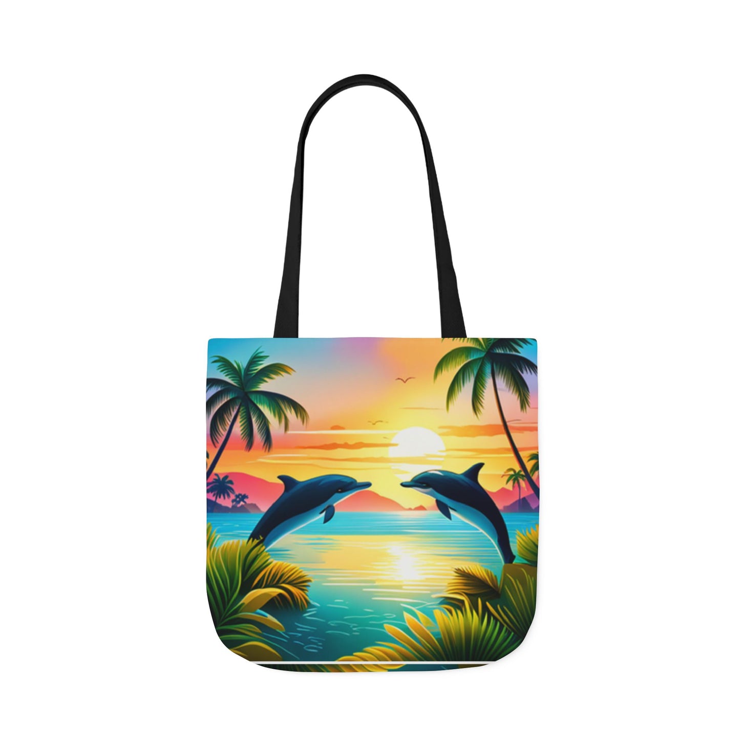 Canvas Tote Bag, 5-Color Straps (Dolphin/Palm Tree)