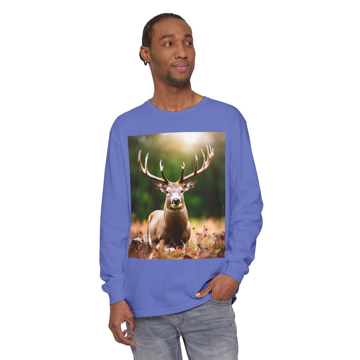 Unisex Garment-dyed Long Sleeve T-Shirt (Deer)