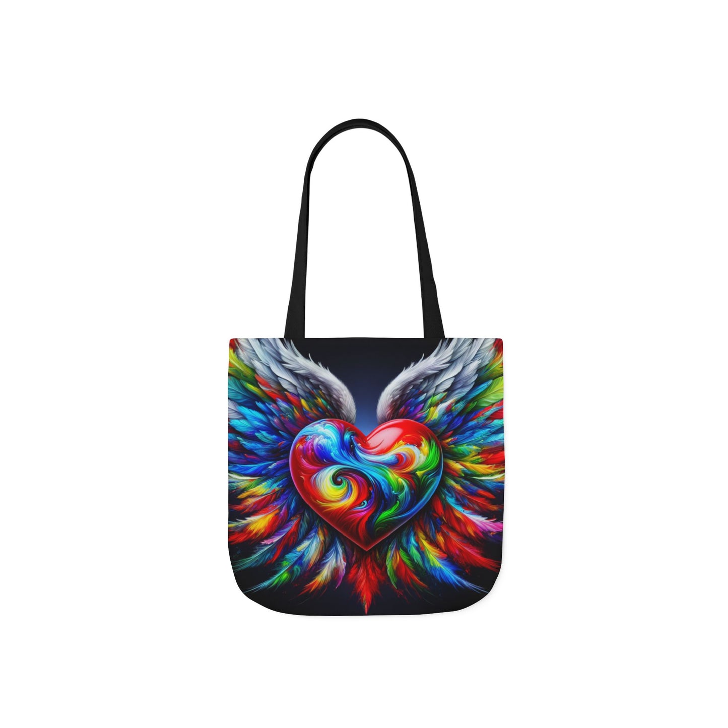 Colorful Heart Wings Canvas Tote Bag - Vibrant 5-Color Straps