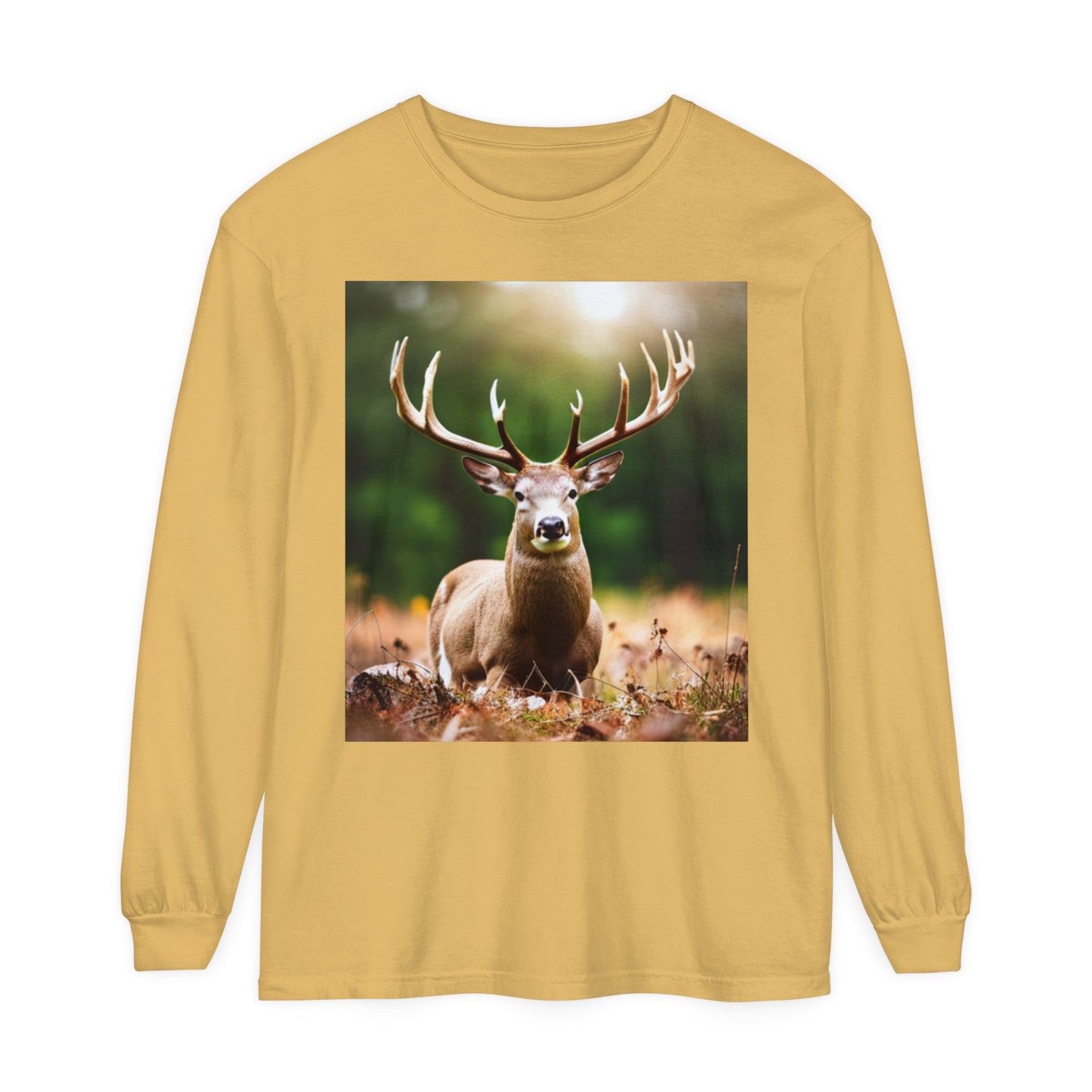 Unisex Garment-dyed Long Sleeve T-Shirt (Deer)