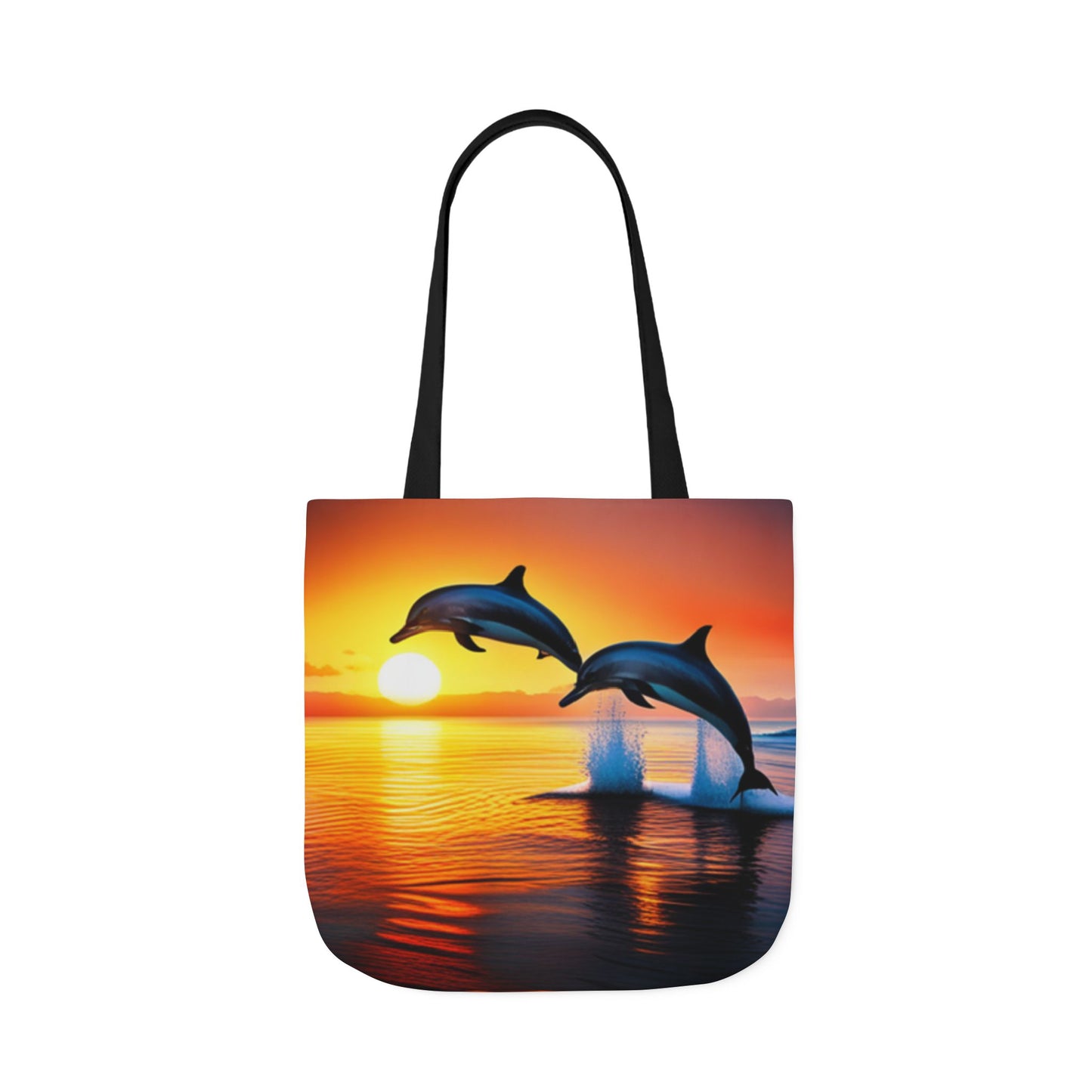 Canvas Tote Bag, 5-Color Straps (Dolphins sunset)