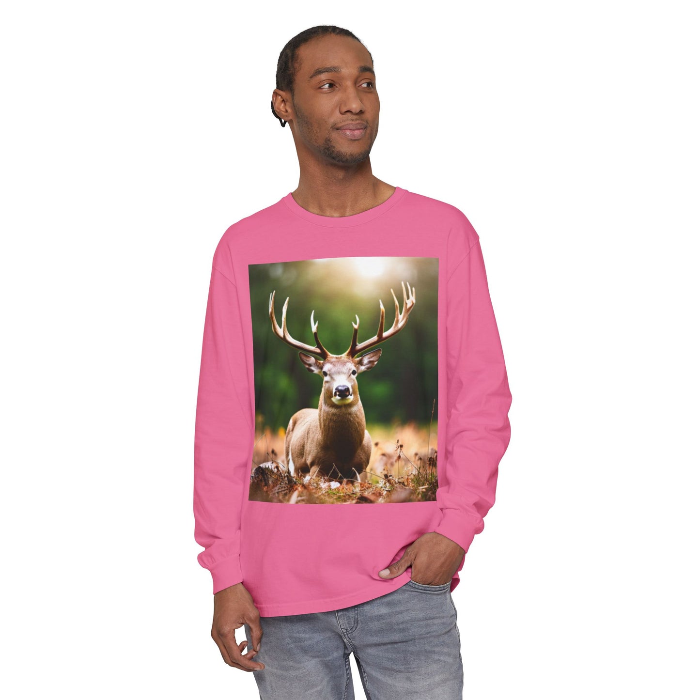 Unisex Garment-dyed Long Sleeve T-Shirt (Deer)