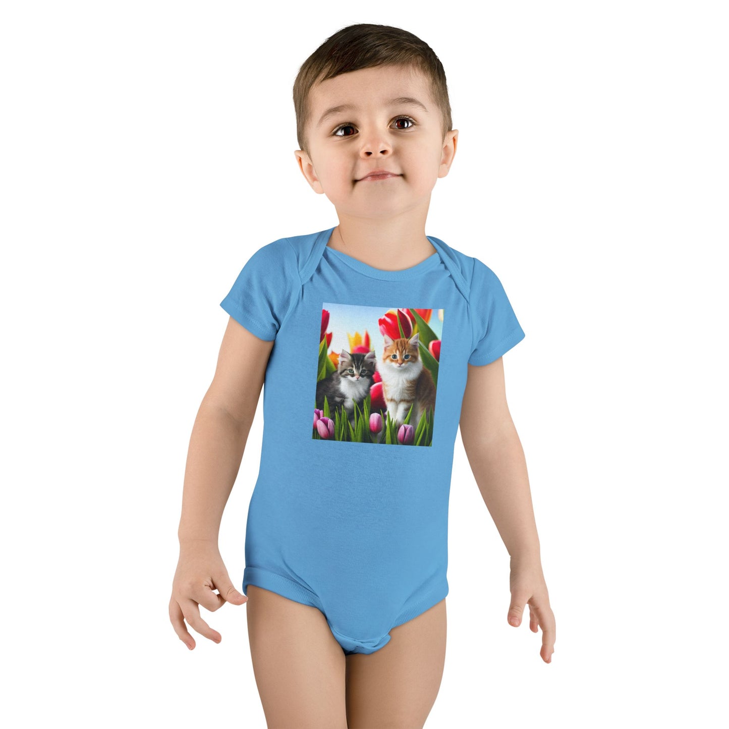 Baby Short Sleeve Onesie® (Kittens/Tulips)