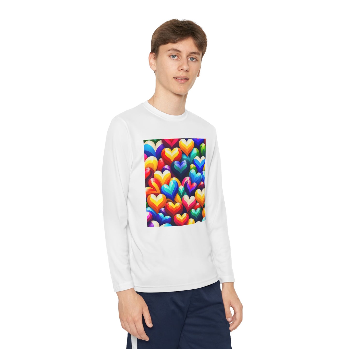 Youth Long Sleeve Competitor Tee (Colorful Hearts)