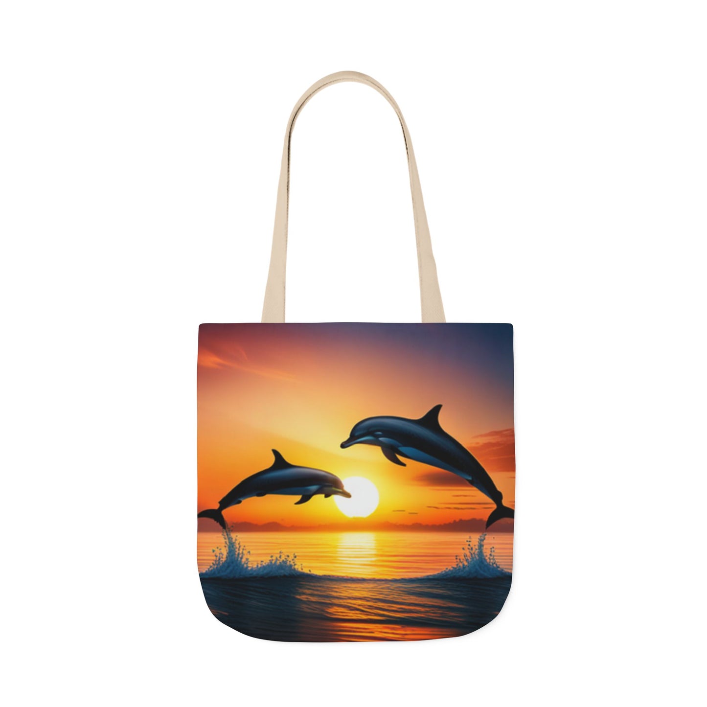 Canvas Tote Bag, 5-Color Straps (Dolphins sunset)