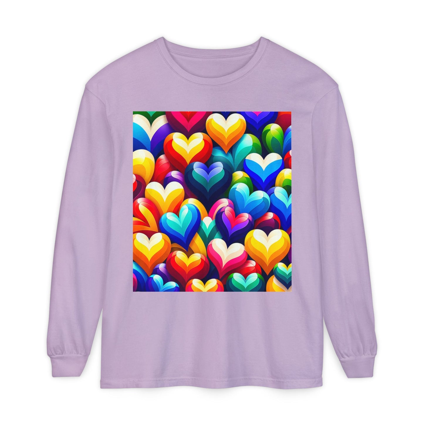 Unisex Garment-dyed Long Sleeve T-Shirt (Colorful Hearts)