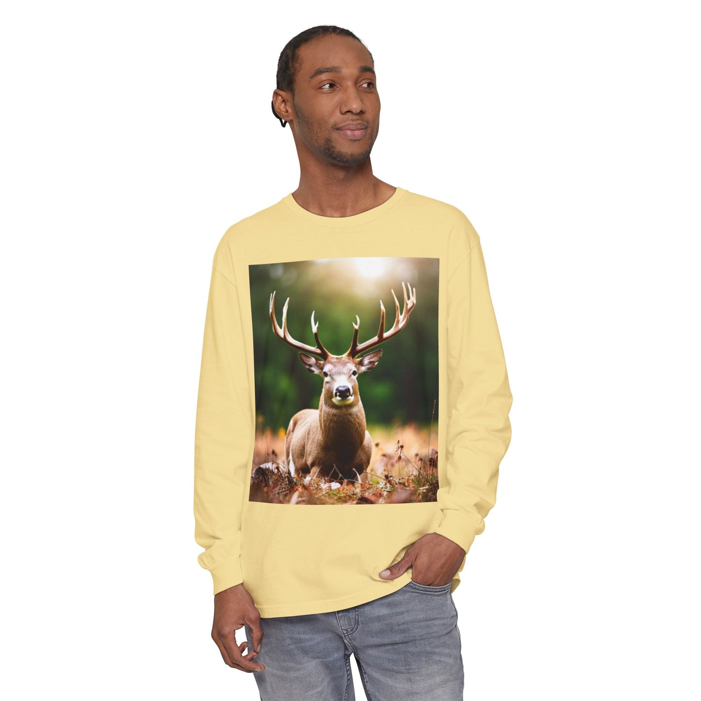 Unisex Garment-dyed Long Sleeve T-Shirt (Deer)