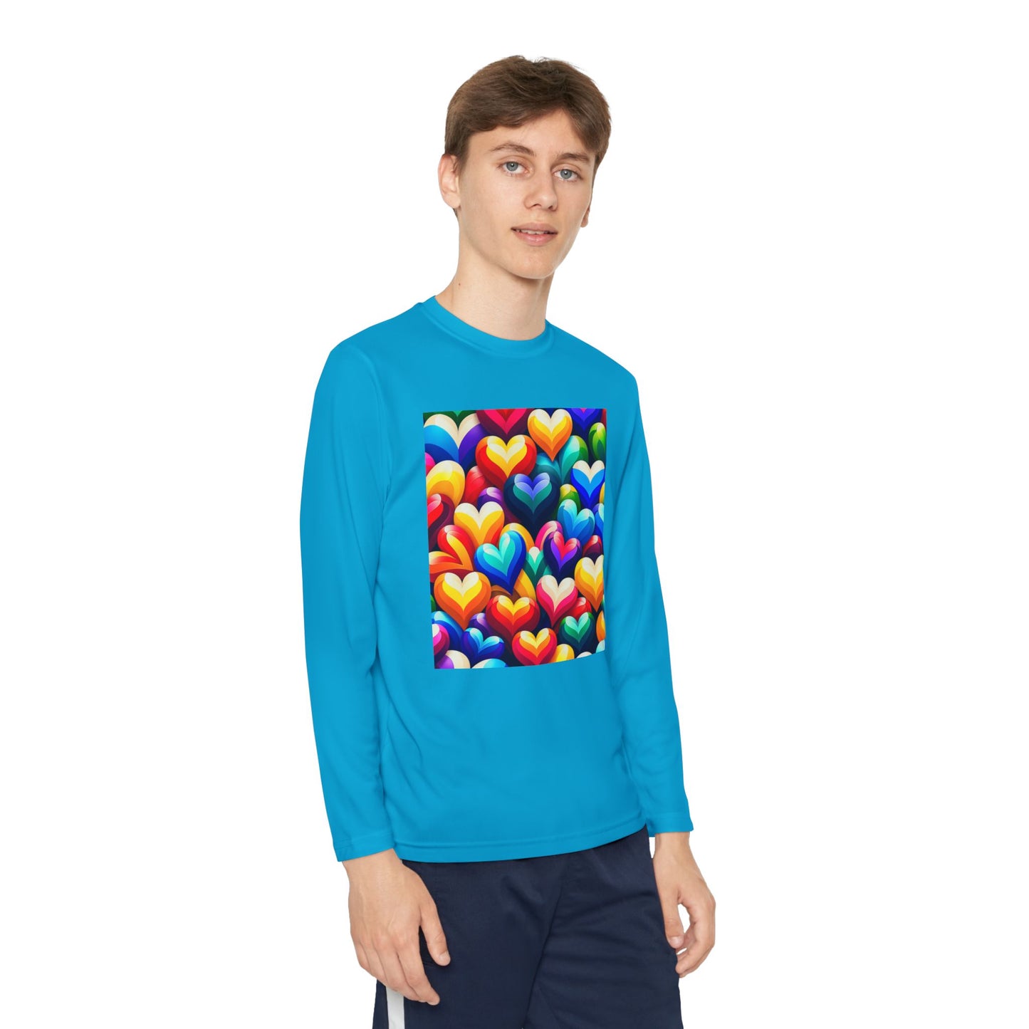 Youth Long Sleeve Competitor Tee (Colorful Hearts)