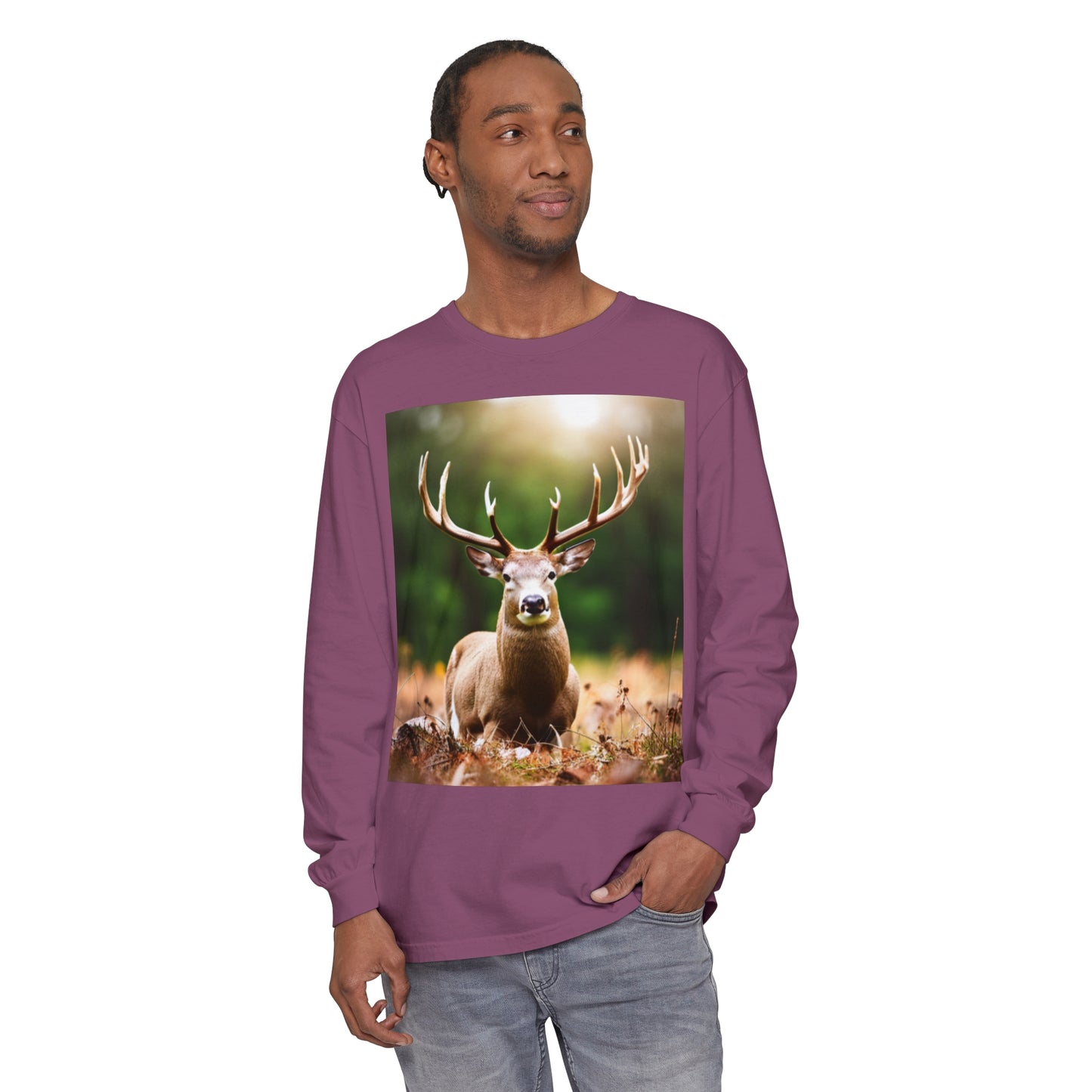 Unisex Garment-dyed Long Sleeve T-Shirt (Deer)
