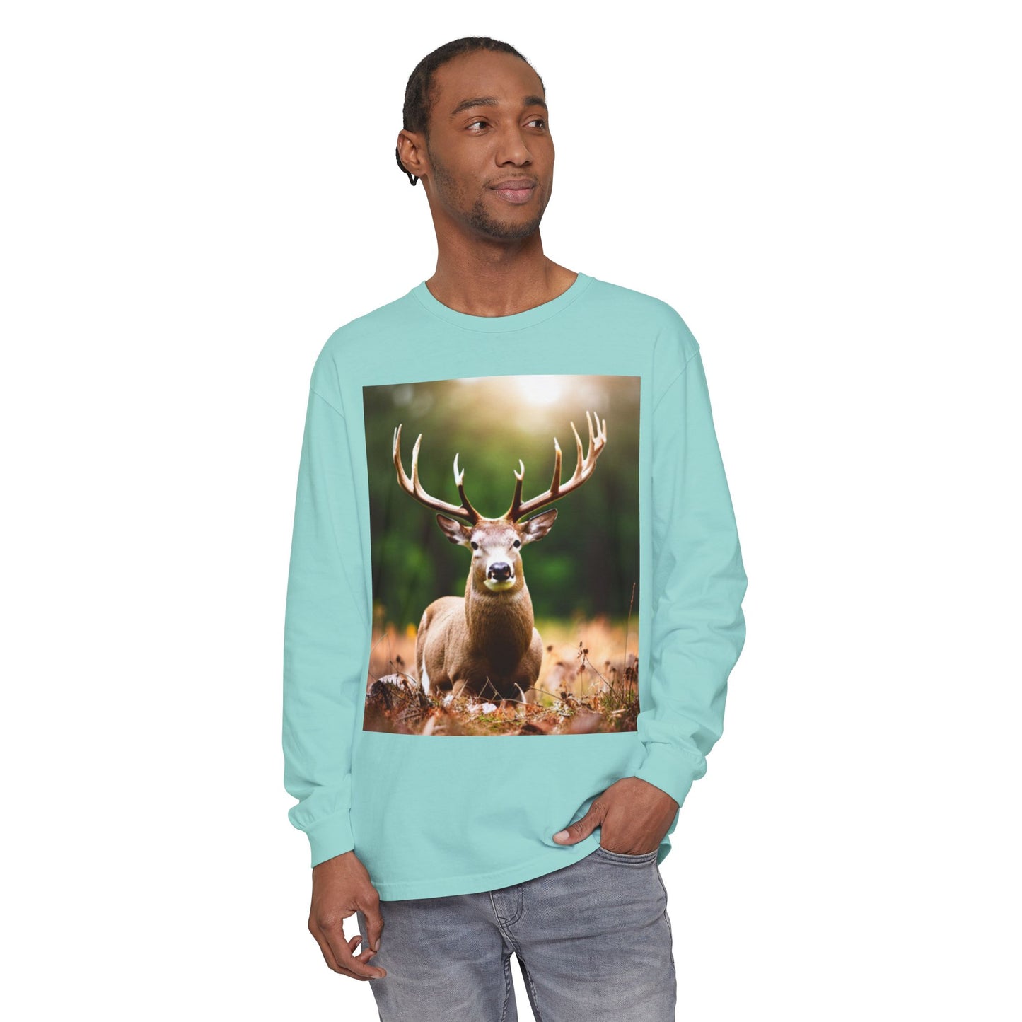 Unisex Garment-dyed Long Sleeve T-Shirt (Deer)