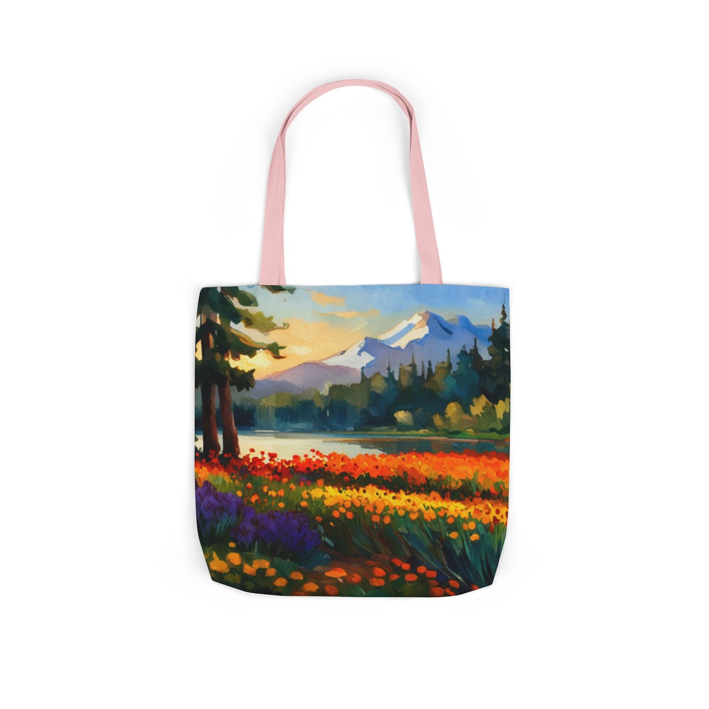 Canvas Tote Bag, 5-Color Straps (Flower Meadow)