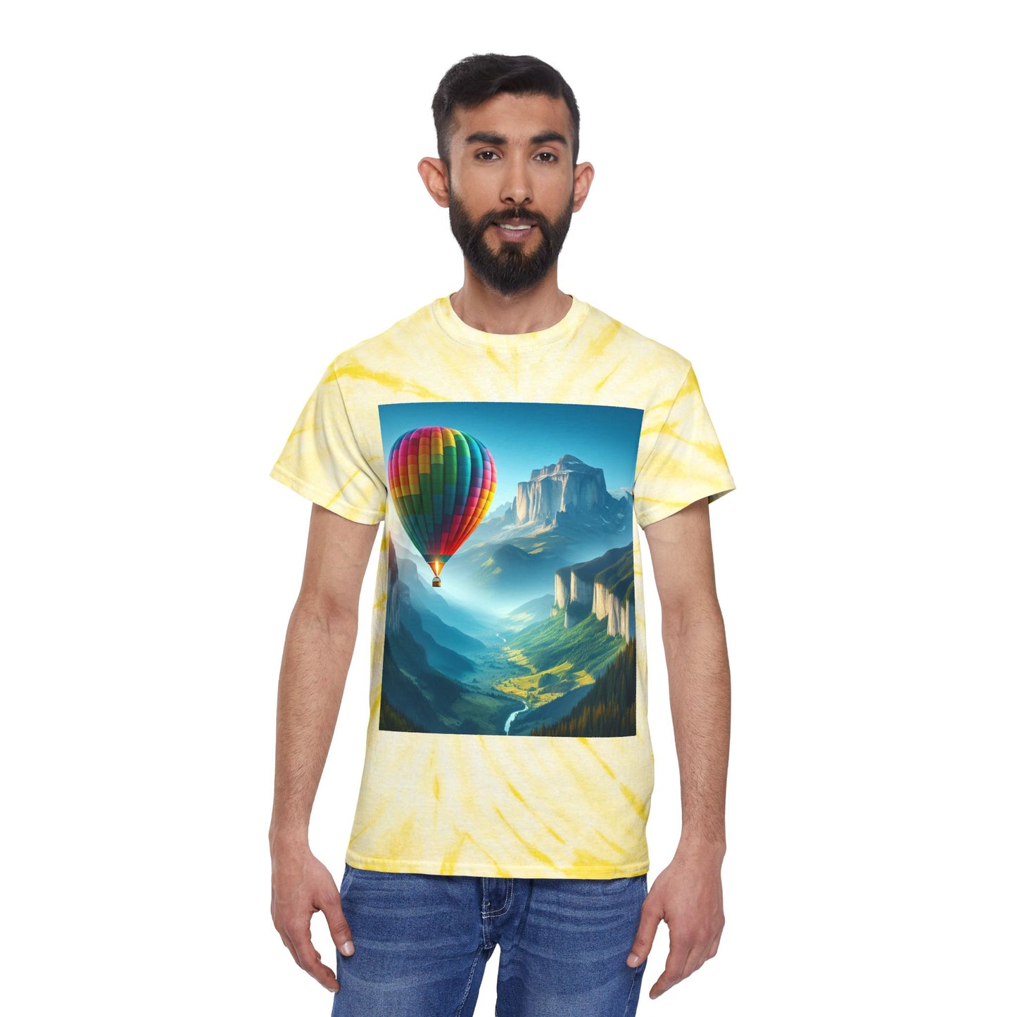 Cyclone Tie-Dye Tee with Hot Air Balloon Design - Vibrant Summer Graphic Tee