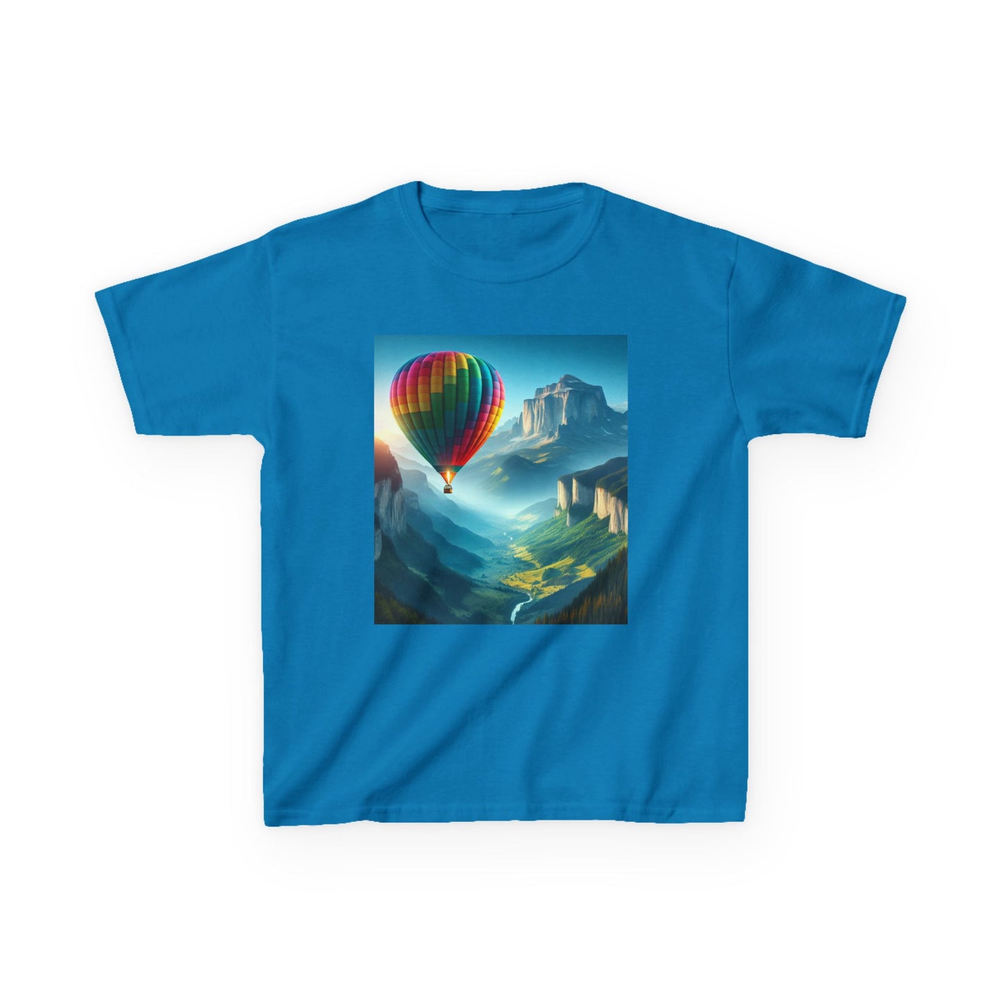Kids Heavy Cotton™ Tee - Colorful Hot Air Balloon Adventure Tee for Young Explorers