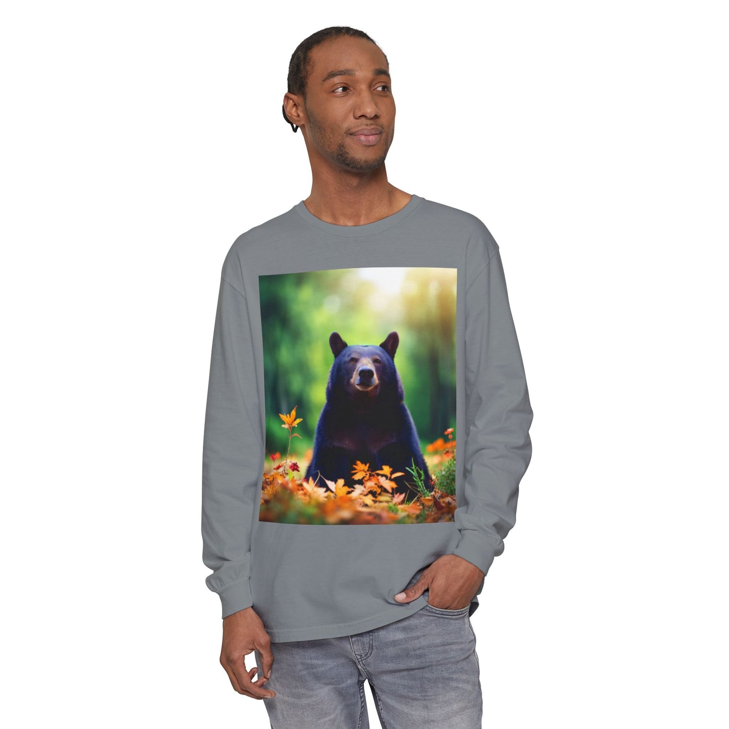 Unisex Garment-dyed Long Sleeve T-Shirt (Bear)