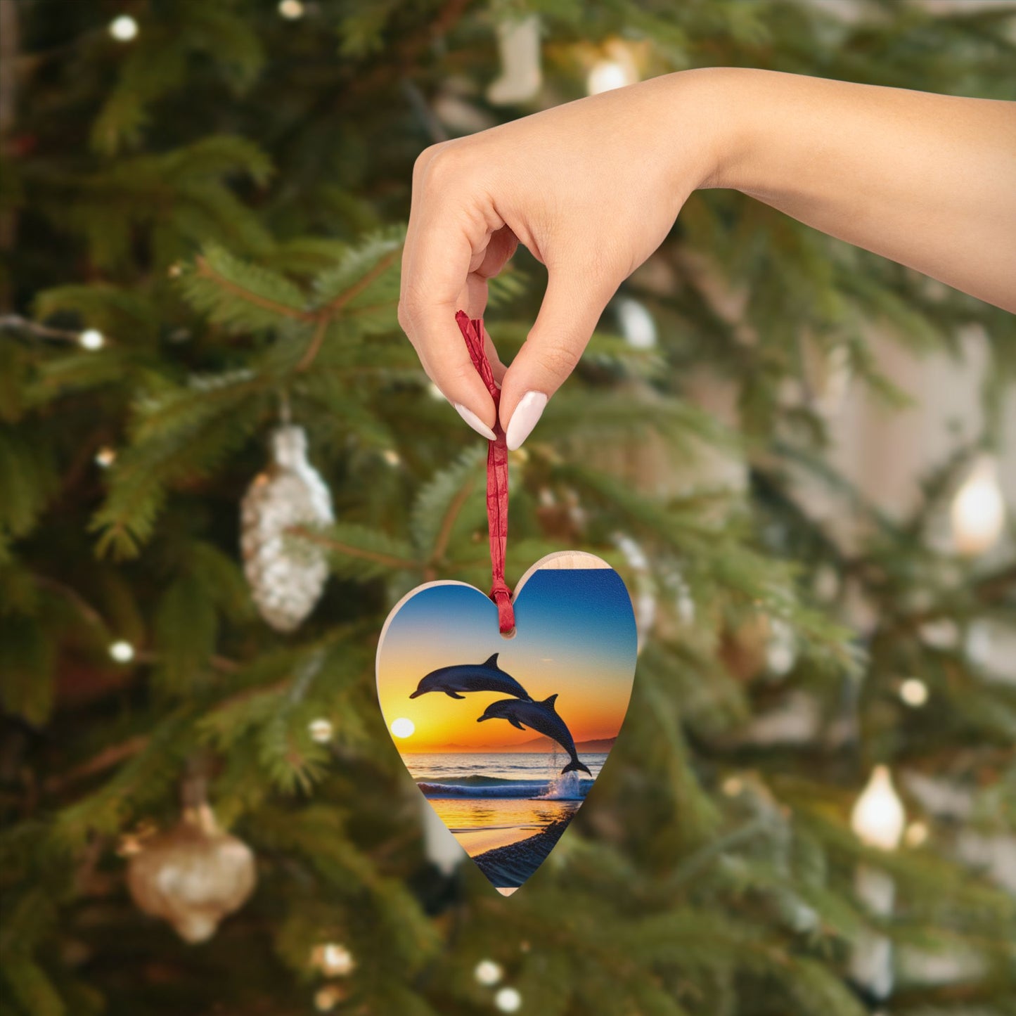 Wooden Ornaments (Dolphin Heart)