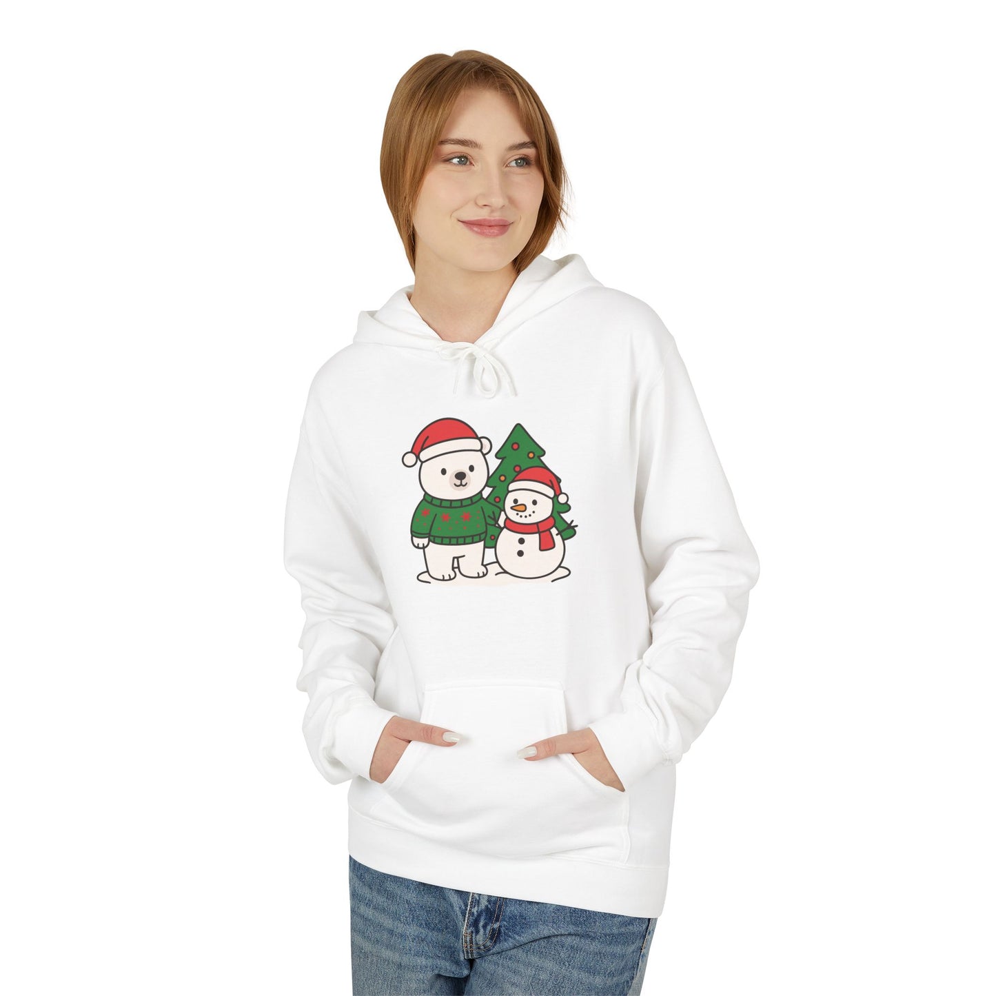 Cute Polar Bear and Snowman Hoodie