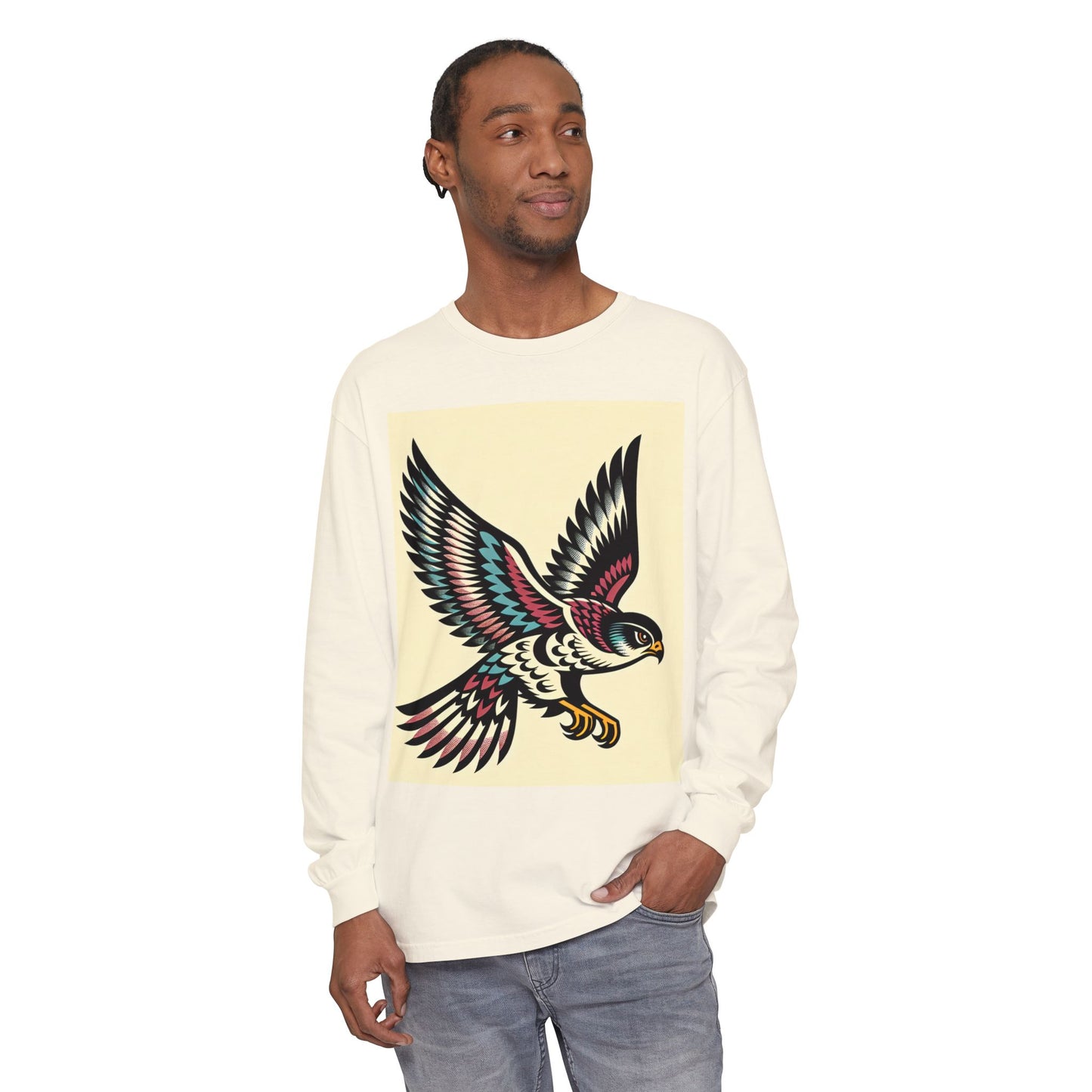 Unisex Garment-dyed Long Sleeve T-Shirt (Falcon)