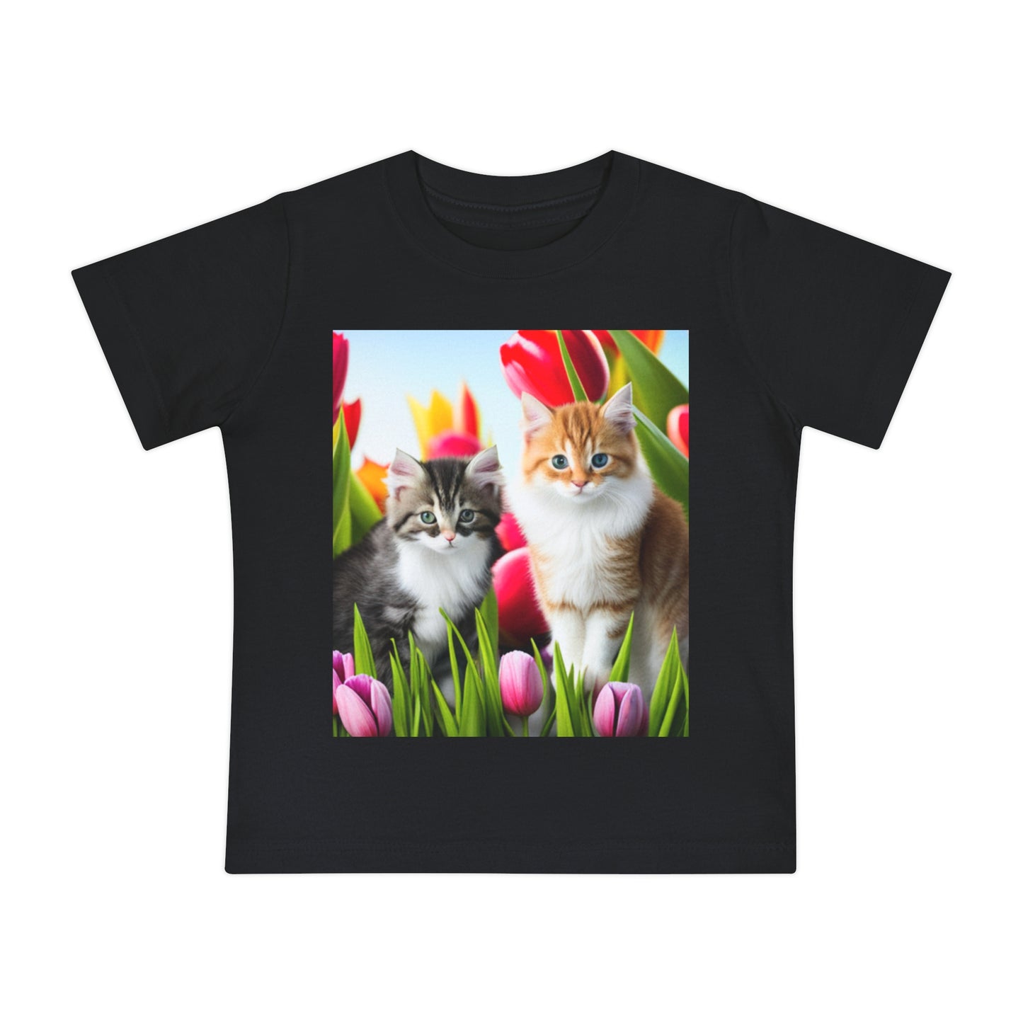 Baby Short Sleeve T-Shirt (Kittens/Tulips)
