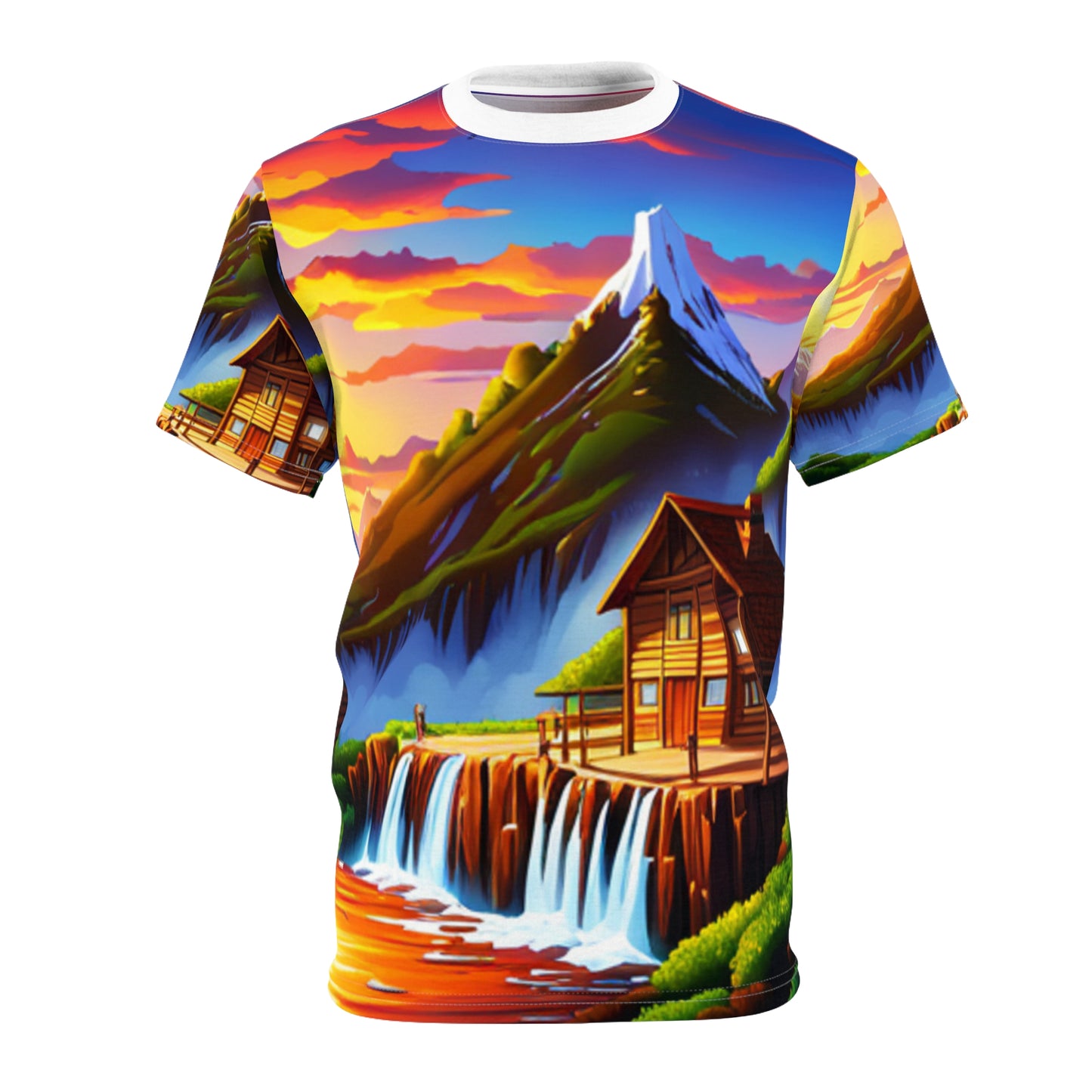 Unisex Cut & Sew Tee (AOP) (Waterfall/Cabin)