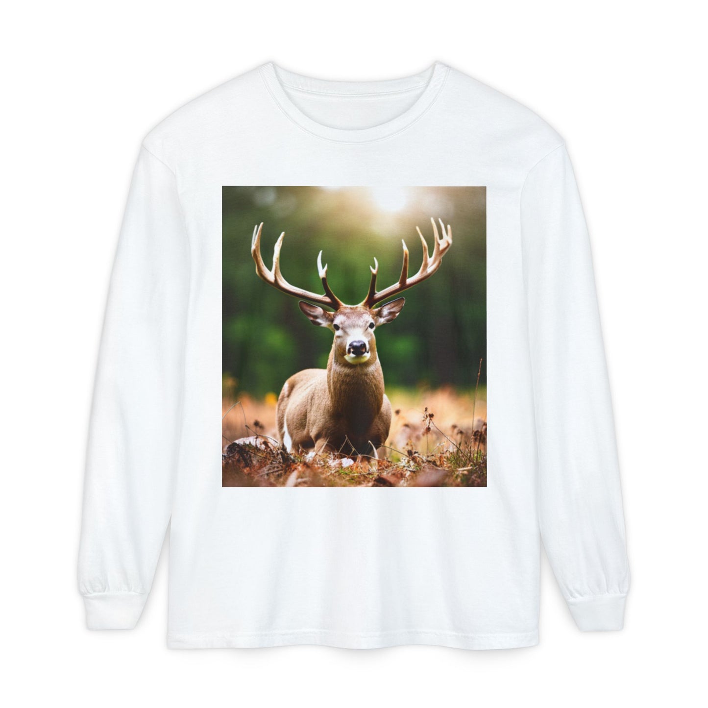 Unisex Garment-dyed Long Sleeve T-Shirt (Deer)