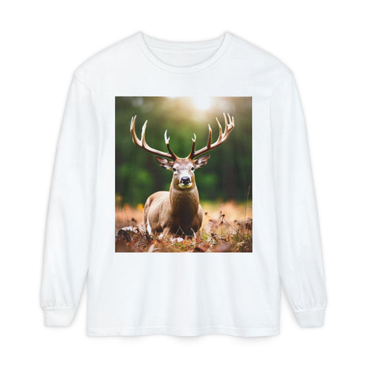 Unisex Garment-dyed Long Sleeve T-Shirt (Deer)