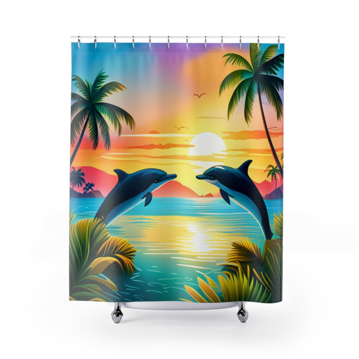 Shower Curtains (Dolphin Palm Tree)