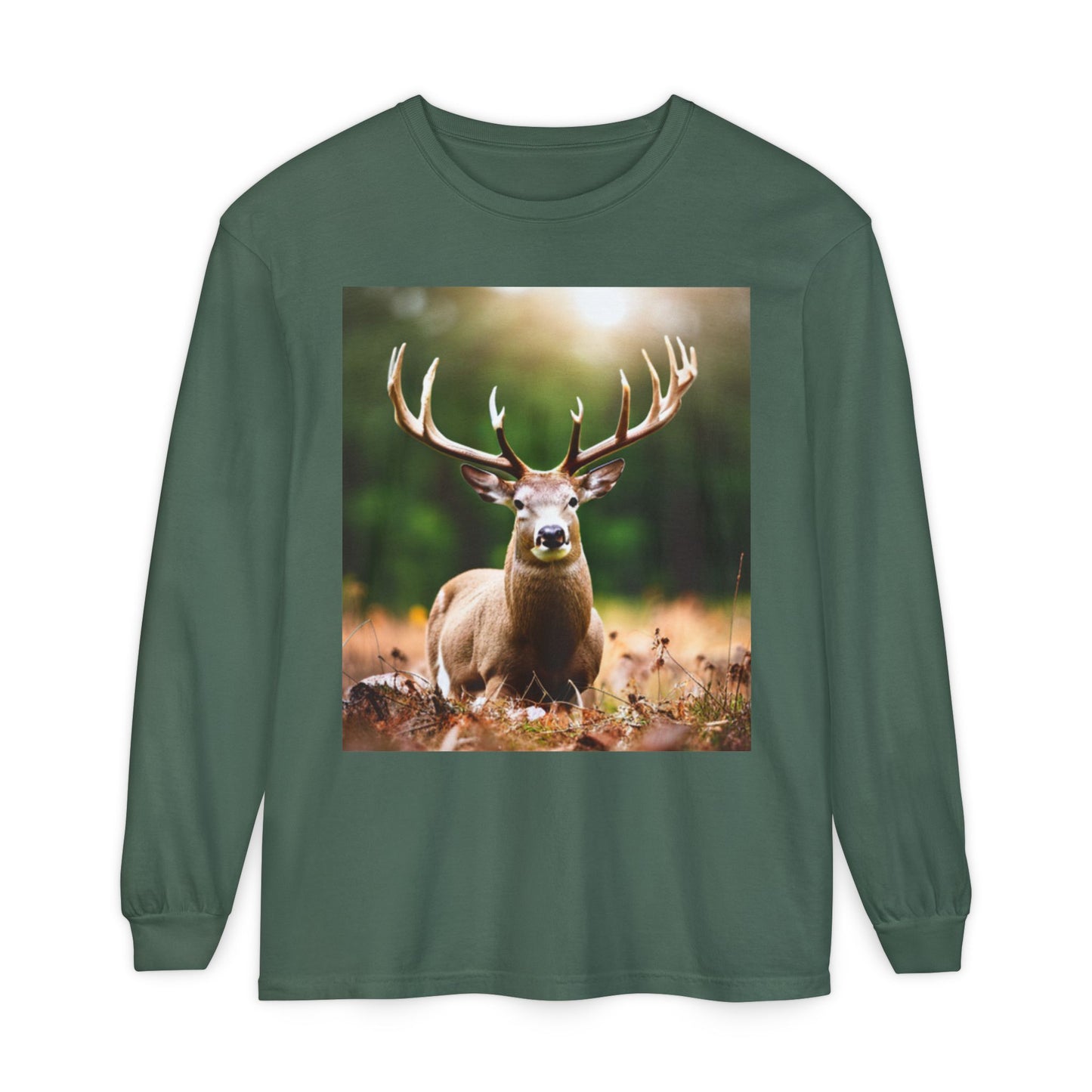 Unisex Garment-dyed Long Sleeve T-Shirt (Deer)