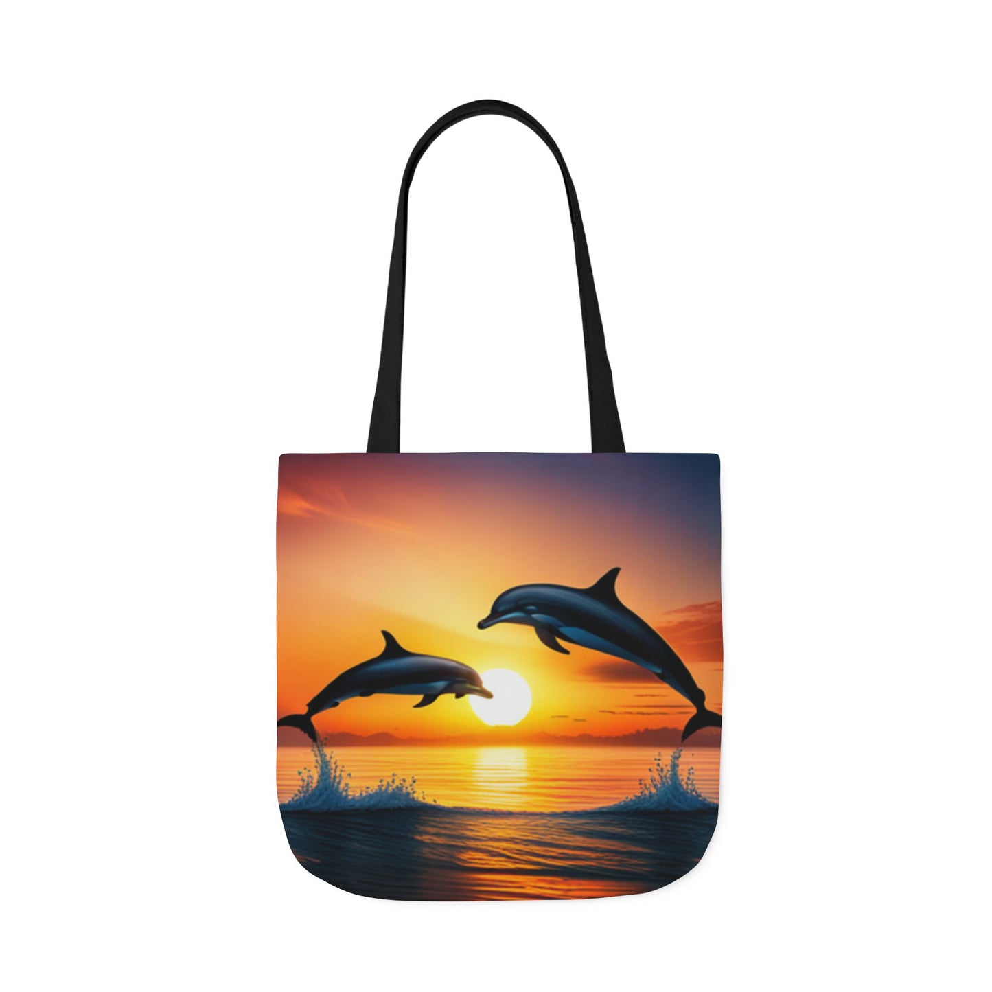Canvas Tote Bag, 5-Color Straps (Dolphins sunset)