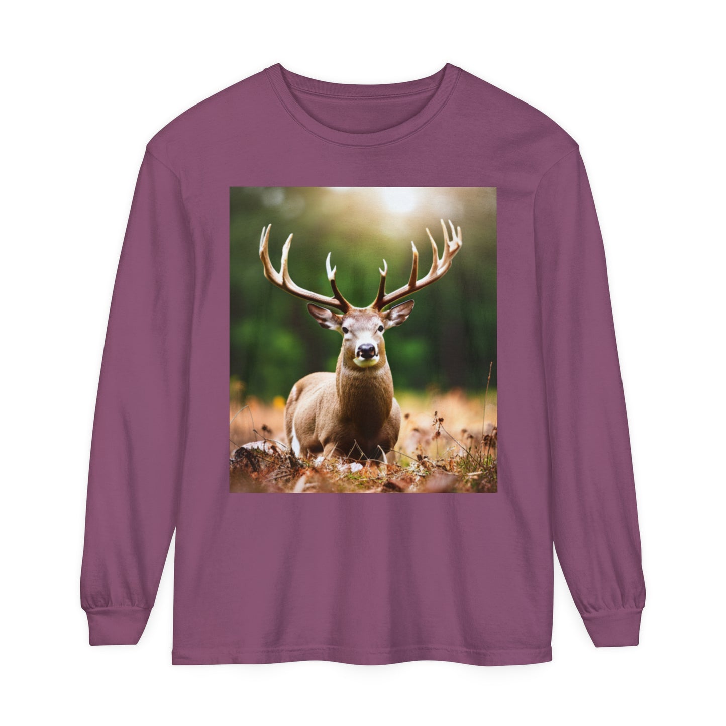 Unisex Garment-dyed Long Sleeve T-Shirt (Deer)