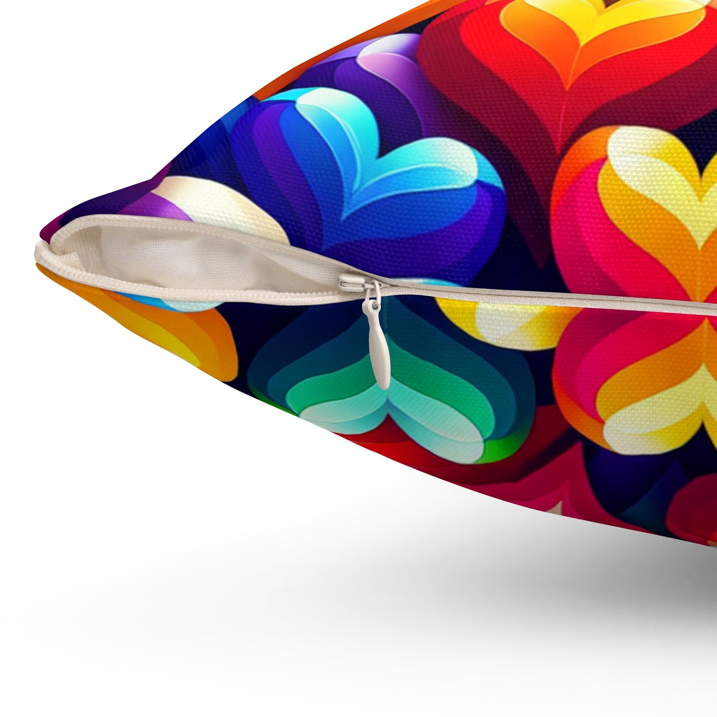 Spun Polyester Square Pillow (Colorful Hearts)