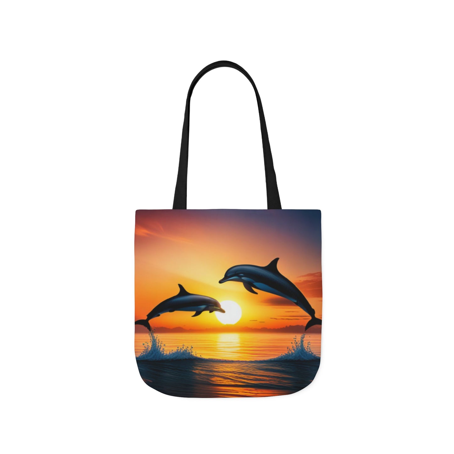 Canvas Tote Bag, 5-Color Straps (Dolphins sunset)