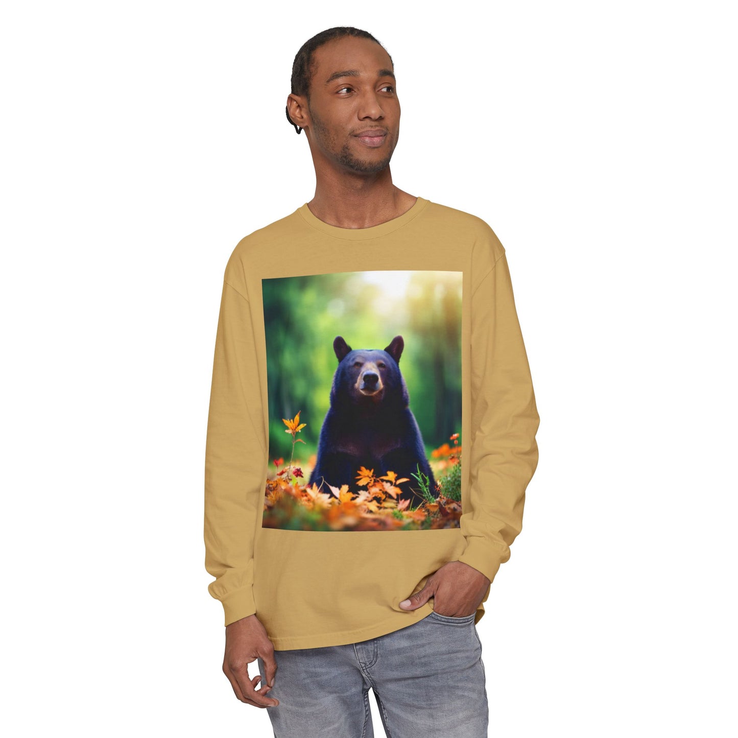 Unisex Garment-dyed Long Sleeve T-Shirt (Bear)